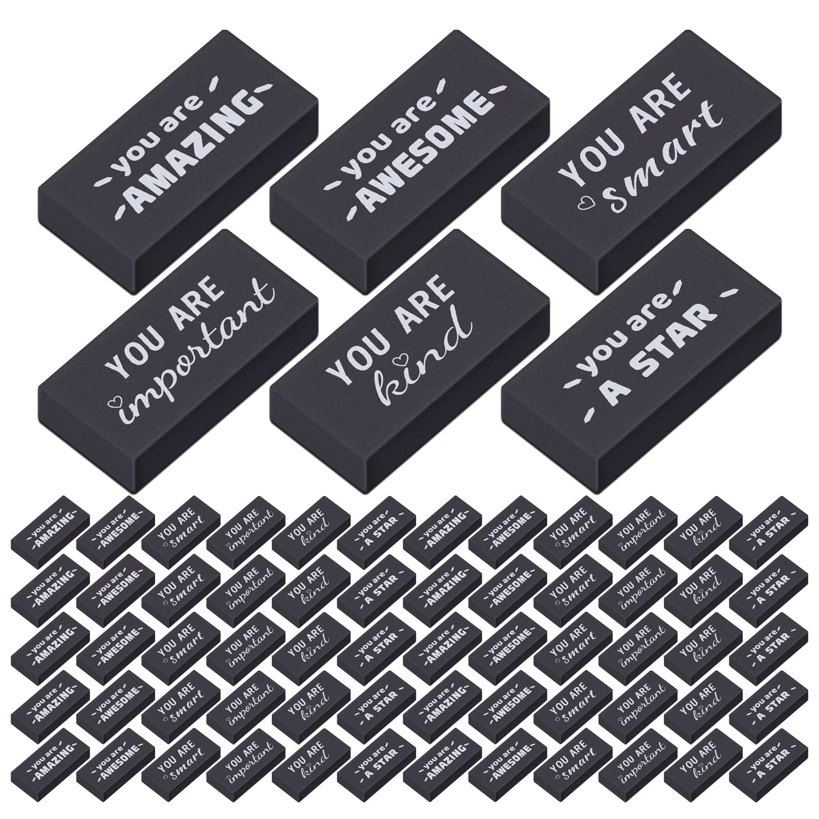 Resurhang Lot de 180 gommes inspirantes en vrac pour enfants - Pour dessin - Fournitures scolaires pour salles de classe, rentrée scolaire - Noir