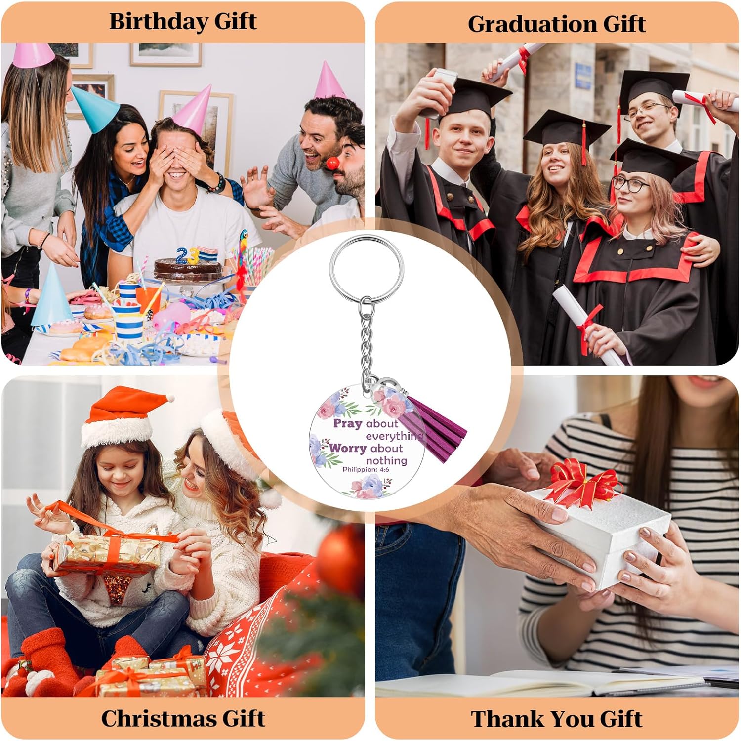 8PCS Inspirational Faith Christian Keychain for Women Girls Boys Teens Bible Verse Keychains Bulk Religious Spiritual Gifts for Pastor Mom Sister Inspirational Key Chains Bulk Christmas Birthday Gift - Image 7