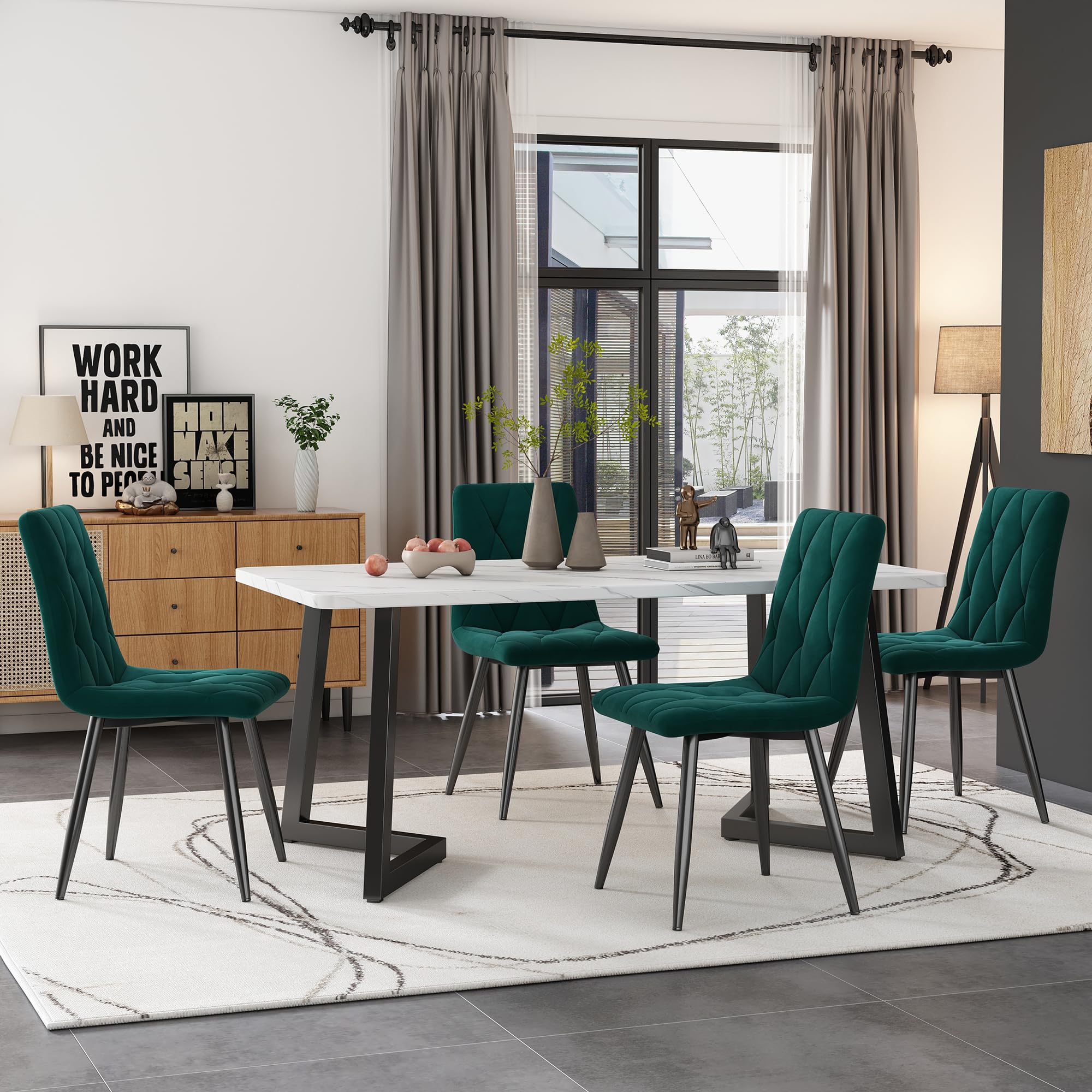 ML-Design set van 4 eetkamerstoelen met rugleuning, groen, keukenstoel met fluwelen bekleding, gestoffeerde stoel met metalen poten, ergonomische stoel voor eettafel, woonkamerstoel keukenstoelen
