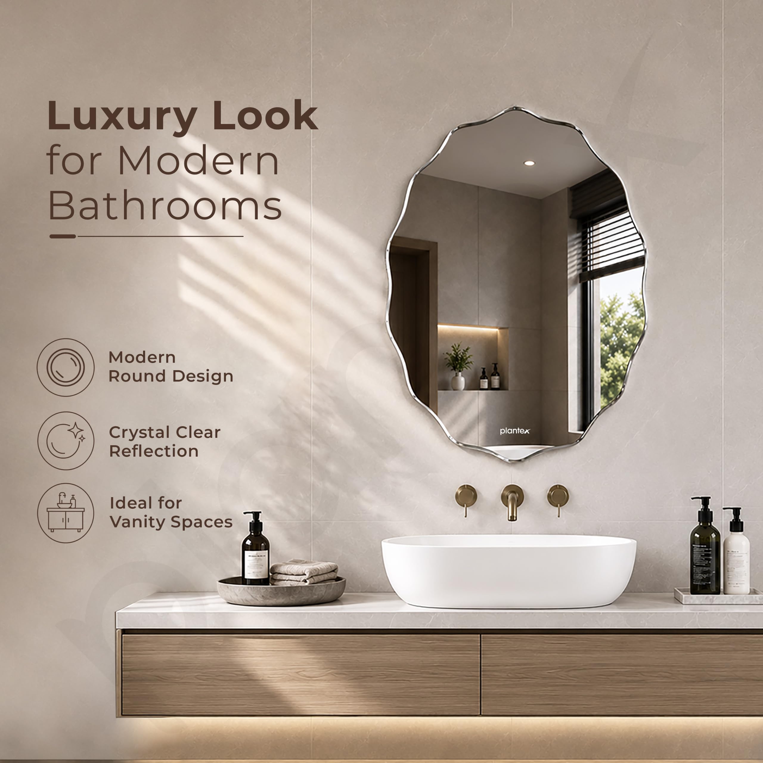 Plantex Glass Frameless Oval Mirror for Wall/Mirror with Beveled Smooth Edges/Mirror for Bathroom/Dressing Room/Living Room/Bedroom/Entryway - (18 X 24 Inch), Clear 3