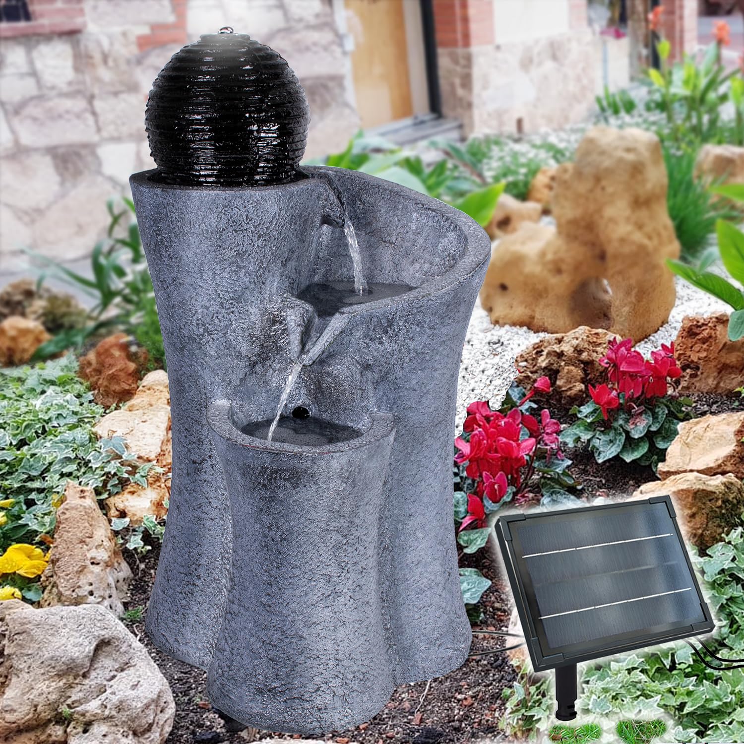 Fontana da giardino solare Fontana Fontana solare Fontana decorativa Bagno per uccelli Cascata Luce da giardino Pompa per stagno - Fontana per giardino, laghetto da giardino (7-SP021120-2)