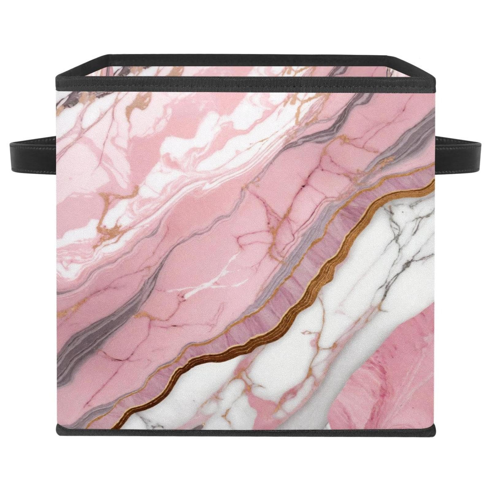 Boîte de rangement pliable marbre rose et cuir pour placard