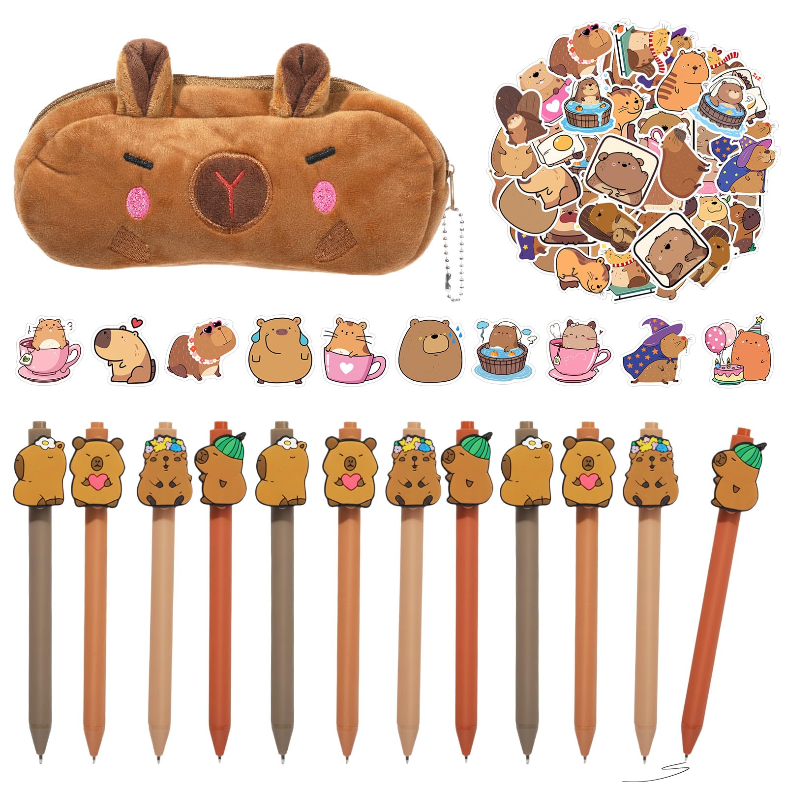 Capybara Stationery Gift Set, 63Pcs Kawaii School Supplies with Pencil Case, Gel Pens & Stickers - Ideal Gifts for Women Men Teens, Perfect for Back to School & Party Bags