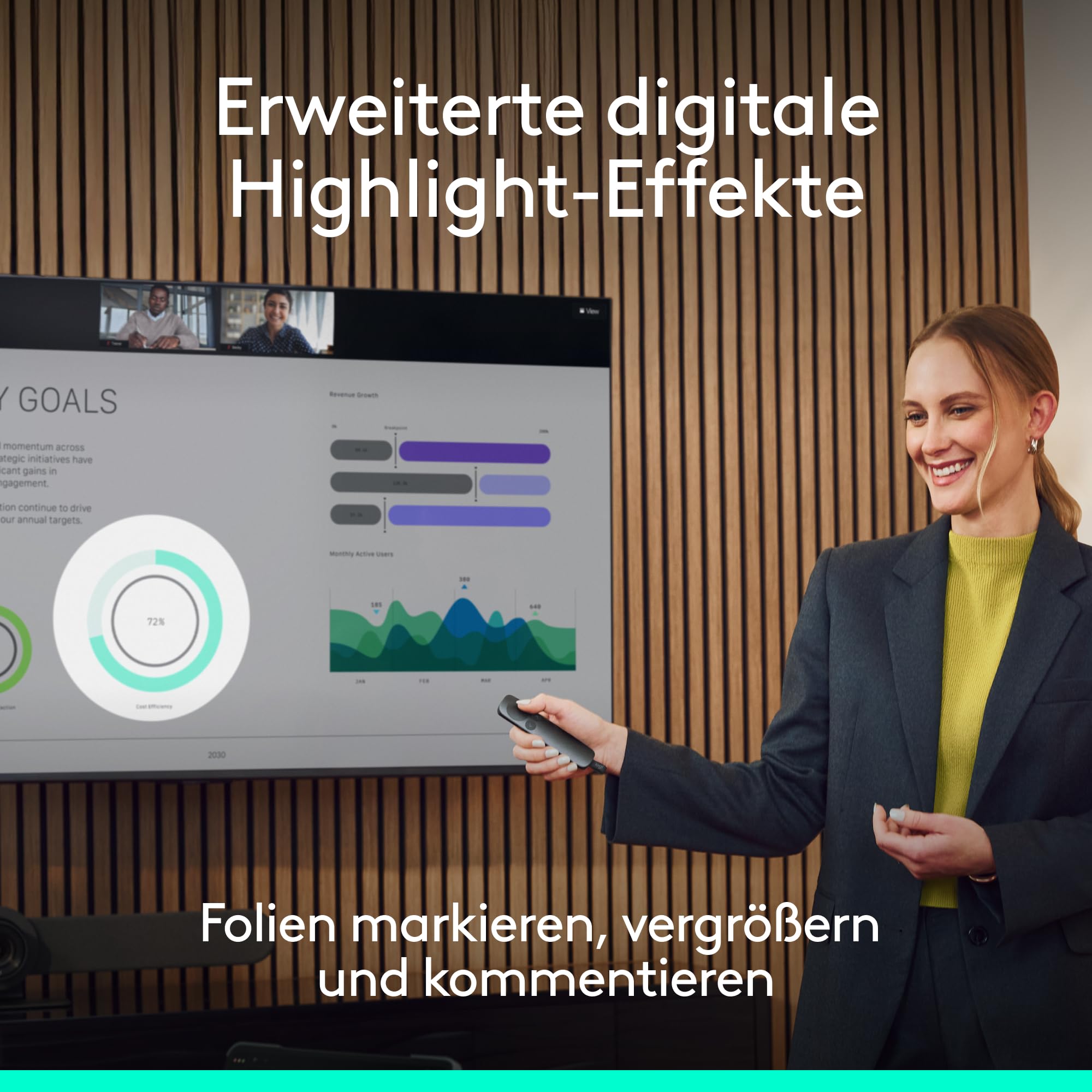 Logitech Spotlight 2 Presenter, kabelloser Präsentations-Klicker mit Haptik, digitalen Highlight-Funktionen, anpassbaren Aktionen, Laserpointer, Schnellaufladung, Bluetooth und USB-C - Schwarz