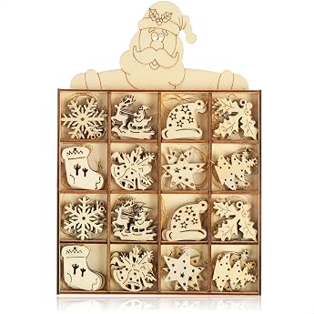 com-four  Christmas Tree Decoration 48-Piece Wooden Pendant Set Christmas Tree Decoration for Decorating the Christmas Tree