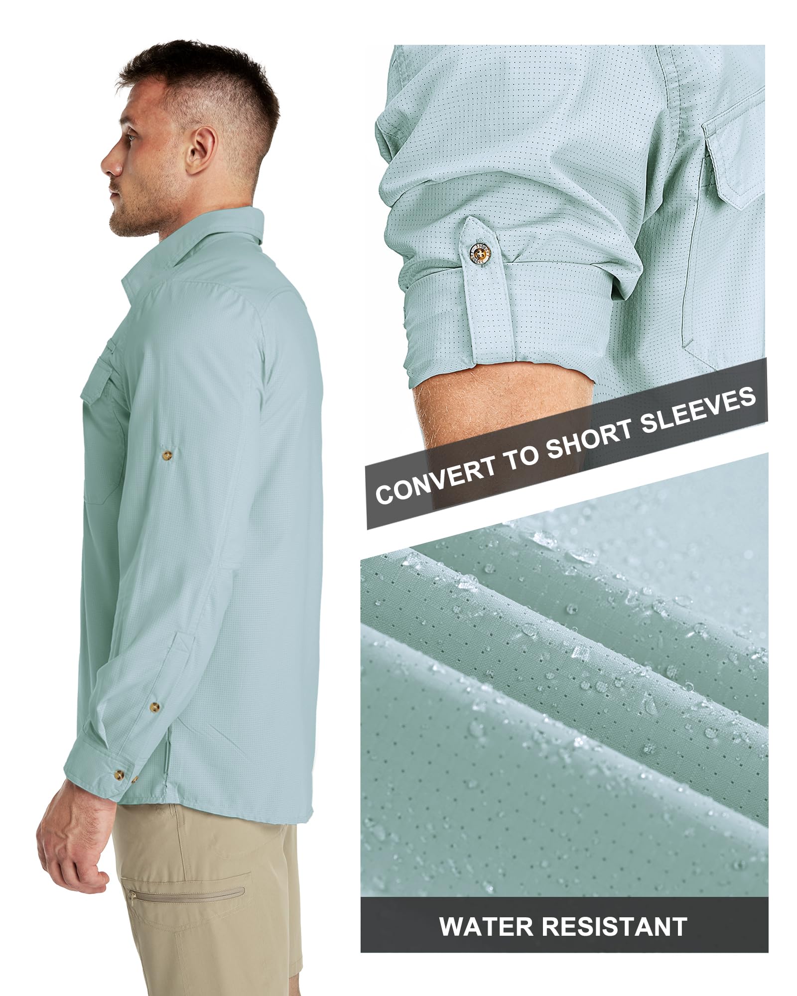 33,000ft Chemise de protection solaire à manches longues pour homme UPF 50+ UV - Séchage rapide - Pour voyage, safari, camping, randonnée