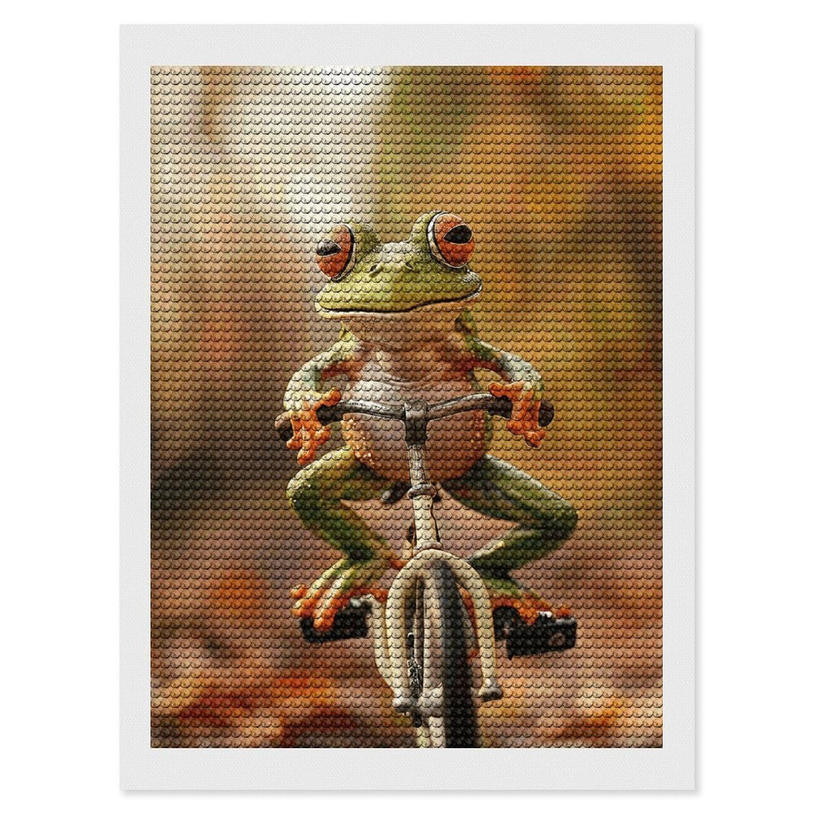 FodPand Diamond Art Kits for Adults, 5D Aurora Diamond Painting Kits for Beginners, Frog Riding Bike DIY Full Drill Dots Gem Art Paint Crafts for Home Wall Decor 12"x16"