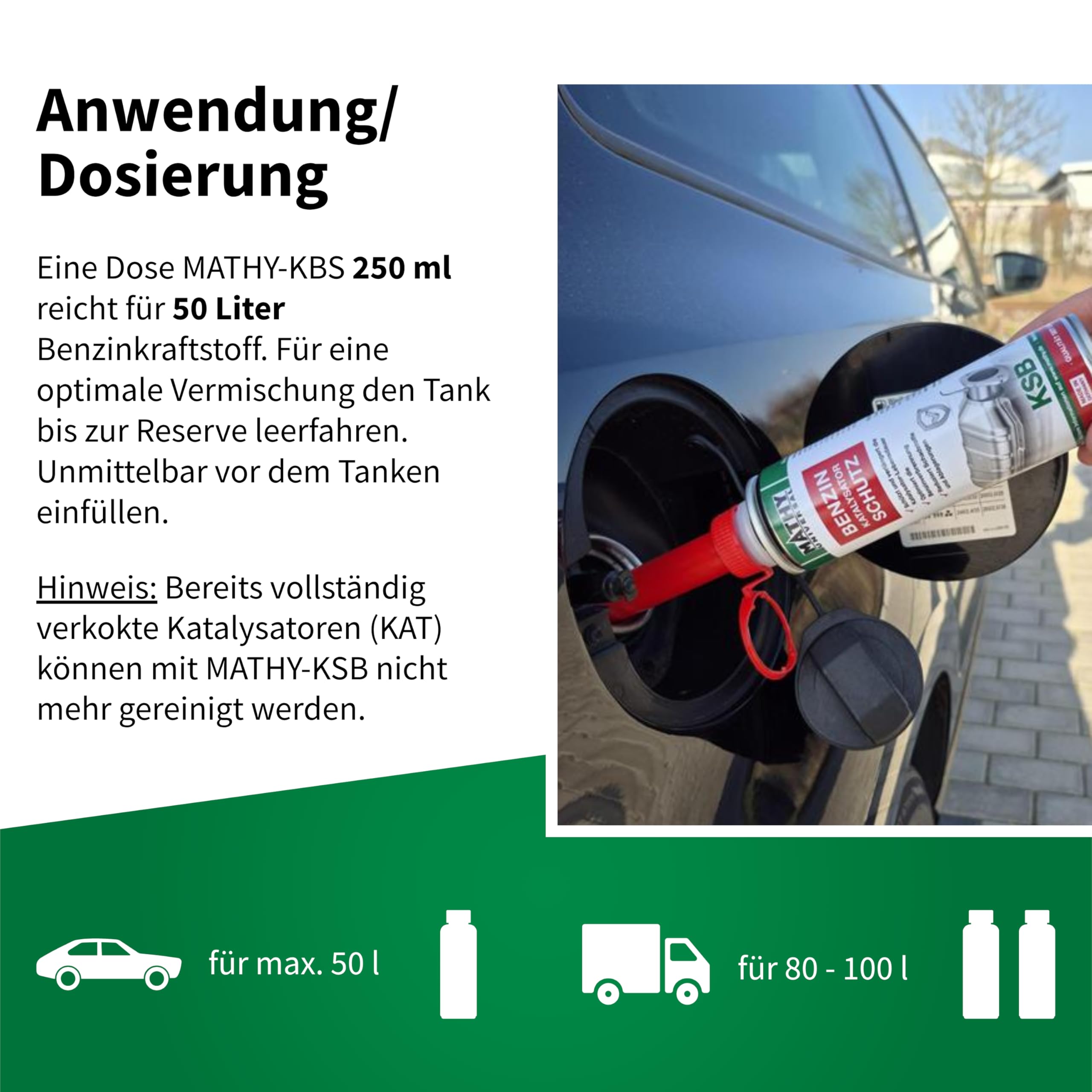 MATHY-KSB Katalysator-Schutz Benzin, 2 x 250ml, Benziner Kraftstoffadditiv | Hochwirksames Additiv reduziert Ablagerungen & Schadstoffe, Benzinadditiv schützt Kat & Lambdasonde, Für saubere Verbrennung