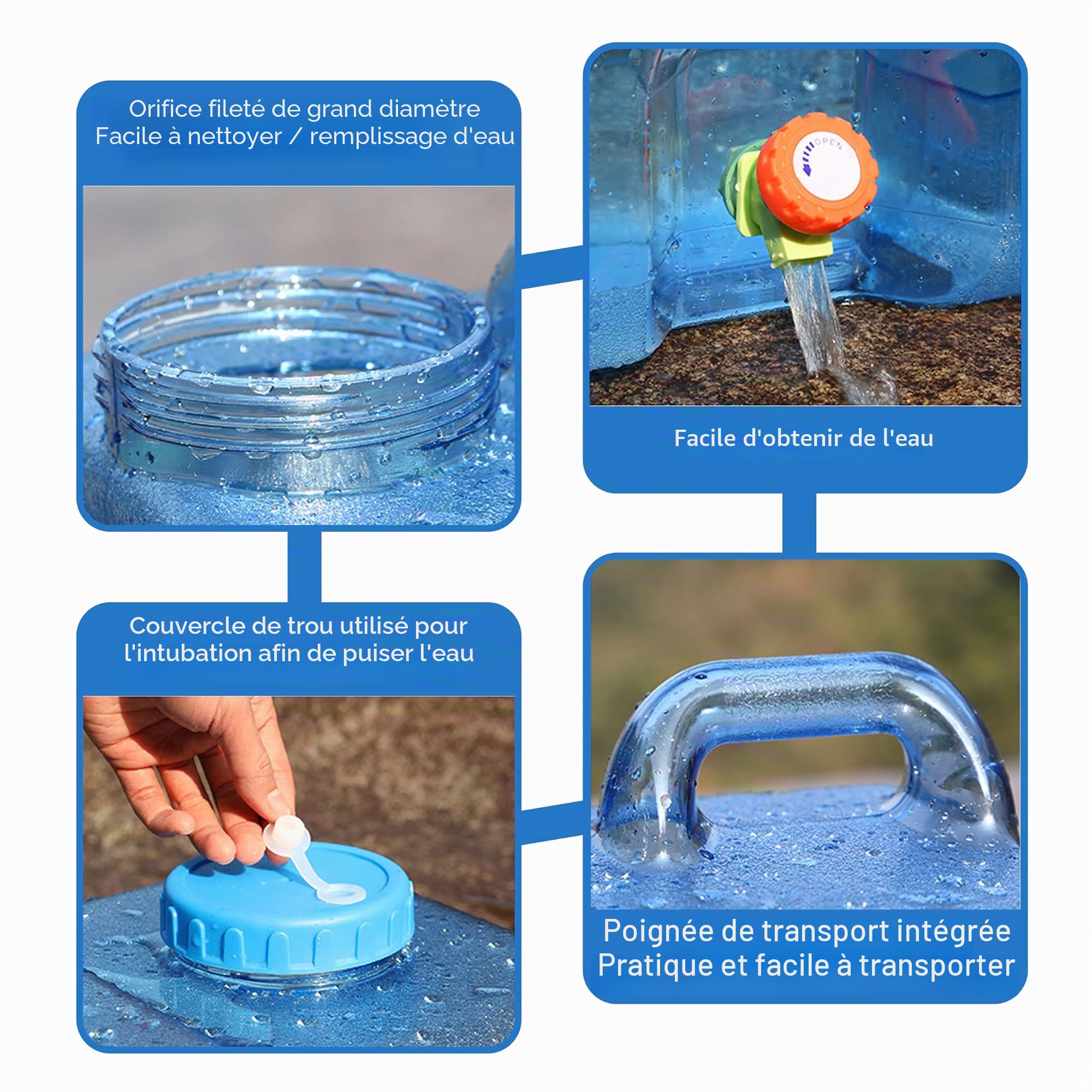 Gekufa Bidon d'eau de 12 l Robinet, réservoir d'eau de Camping poignées | réservoir d'eau, distributeur d'eau, bidon d'eau potable portable les voyages en plein air, la randonnée, la caravane,
