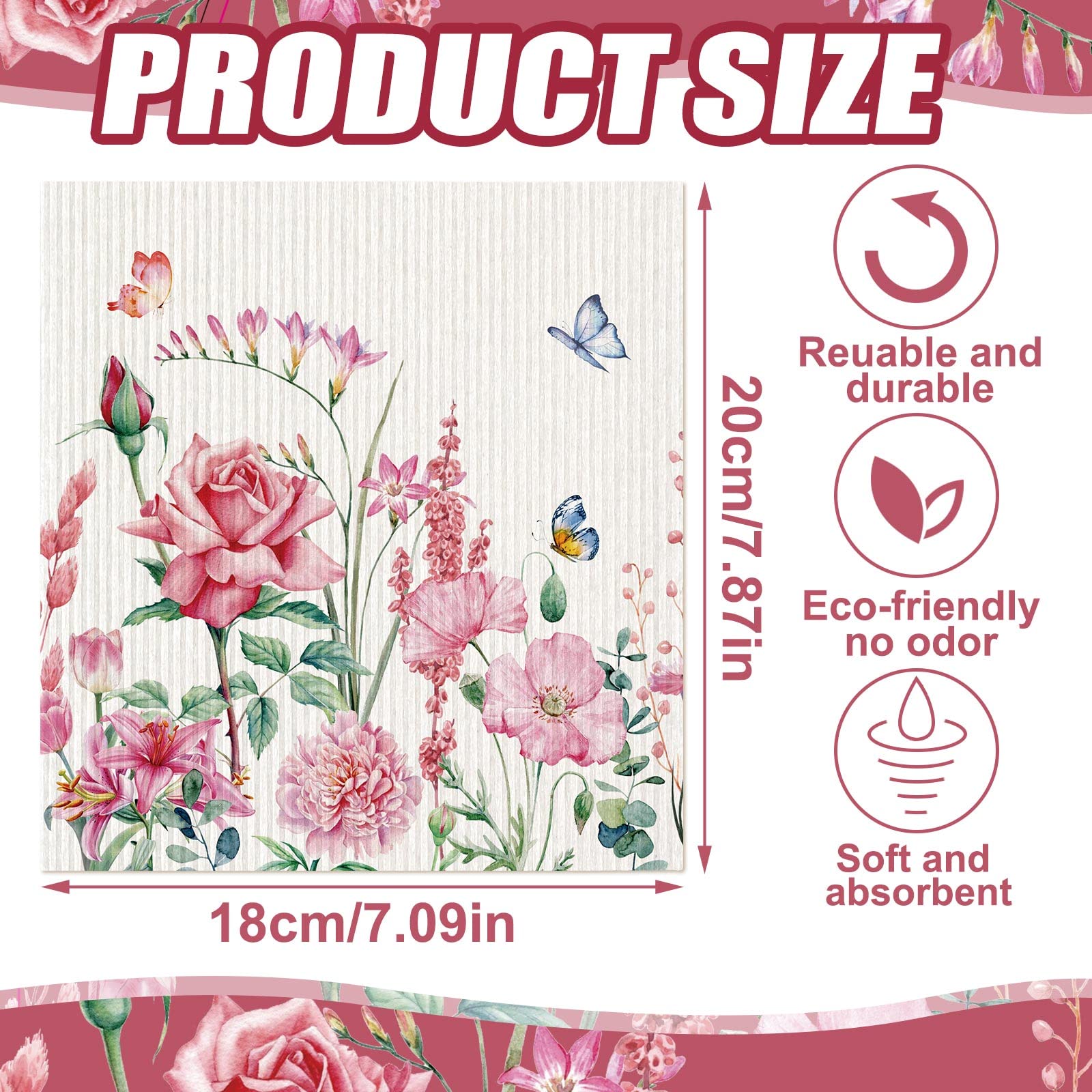 Sunnyray 12 paños de cocina suecos, reutilizables, paños de limpieza de esponja, absorbentes, lavables, para secar platos (multicolor, flores silvestres)