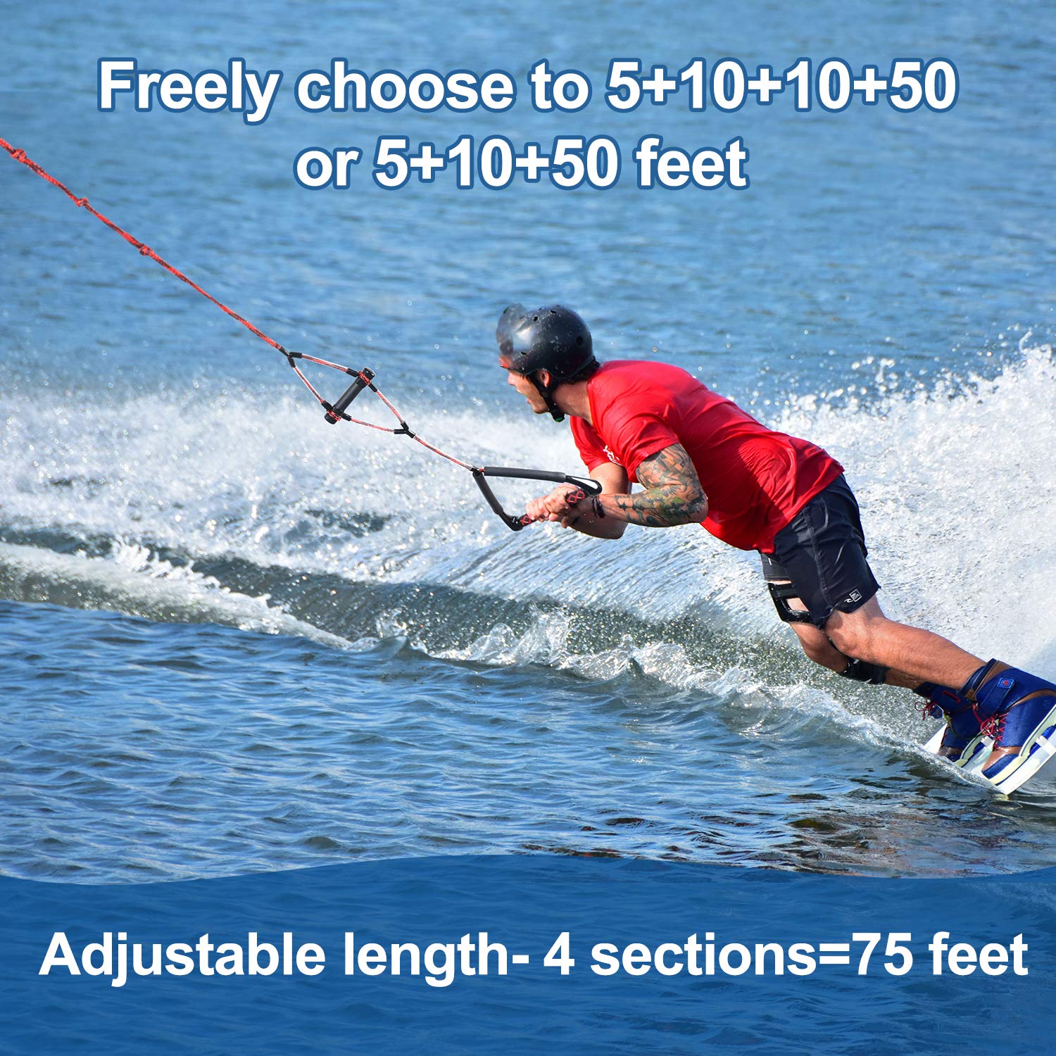 Affordura Wakeboard Rope 75 Feet Water Ski Rope with Handle Ski Ropes for Watersports, Ski Tow Rope for Tubing 4 Sections Tube Tow Rope for Watersports, Storage Bag Included