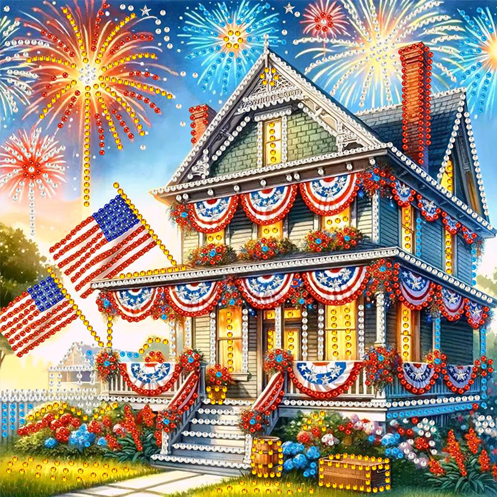 Independence Day Special Shaped DIY Partial Drill Damond Painting Kits for Adults Beginners Home Decor Diamond Dots Paintings 30x30cm