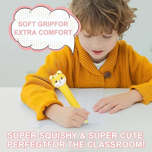 Miniatura 6 de Bolígrafos Kawaii Squishies paquete de 3 bolígrafos de tinta de gel con animales divertidos para niños, estacionarios, ideales para aliviar el