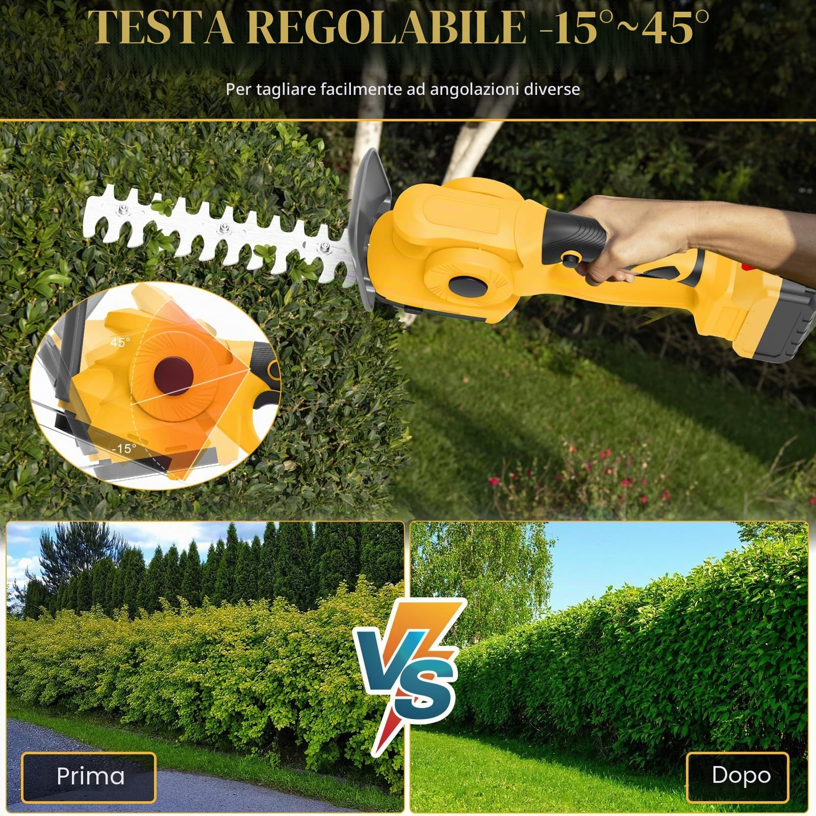 Tagliasiepi e cesoie erba a batteria 2 in 1 per Dewalt 20V (senza batteria)