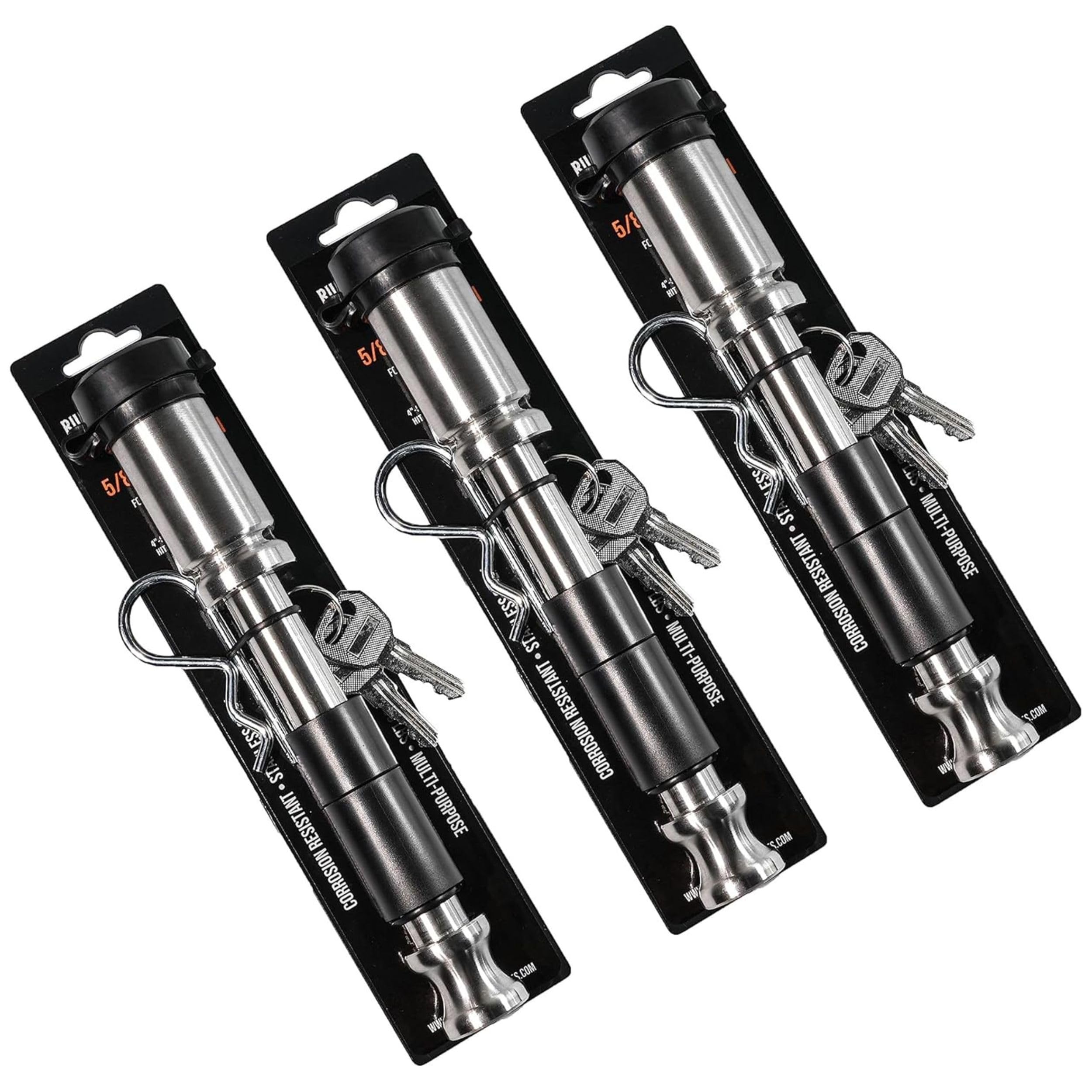 3 Pack - Bulletproof Stainless Steel Trailer Hitch Locking Pin with Weather Resistant Rubber Cap / 5/8" Diameter/Universal Fit…