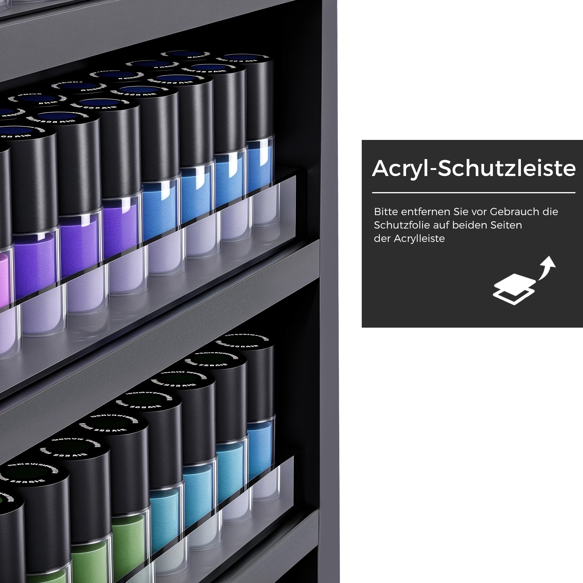 Nagellackregal Wandmontage mit 6 Ebenen, Stabiler Nagellack Organizer aus MDF & Acryl, Wandregal für bis zu 180 Flaschen, Platzsparende Aufbewahrung für Nagelstudio & Zuhause (Schwarz)