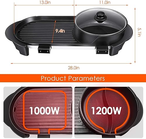 Miniatura 6 de Parrilla eléctrica de 2200 W con olla caliente, barbacoa multifuncional para interiores y Shabu Shabu, doble temperatura contral de 3.6 litros de