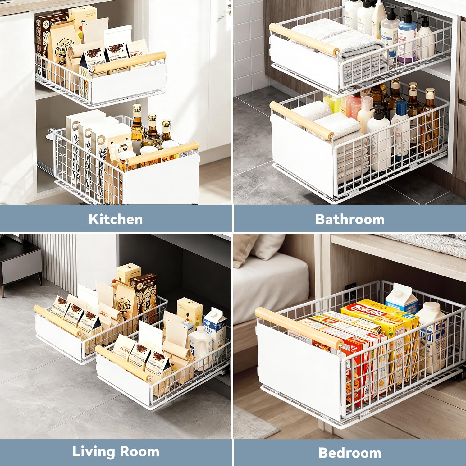 Cassetto estraibile per cucina, 2 pezzi, sistema di cassetti Telescop con estrazione, senza foratura, fino a 25 kg, organizer per cassetti per armadi profondi, bianco, 39,5 x 23,5 x 19/11 cm