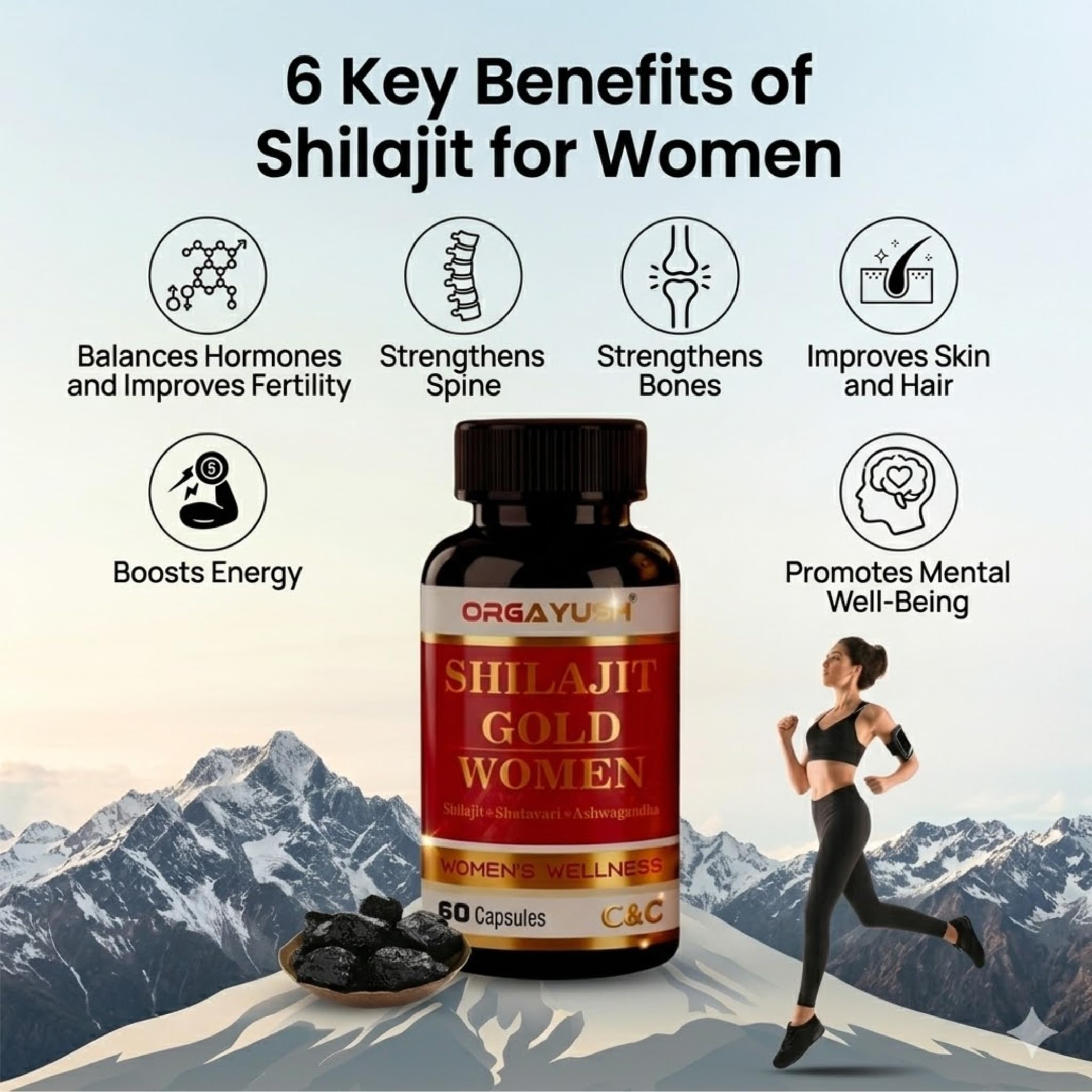 Shilajit Gold Women Capsules – Energy, Strength & Hormonal Balance Support Supplement with Himalayan Shilajit, Ashwagandha, Satavari for Immunity & Vitality (Pack of 1) — Amazon image 6
