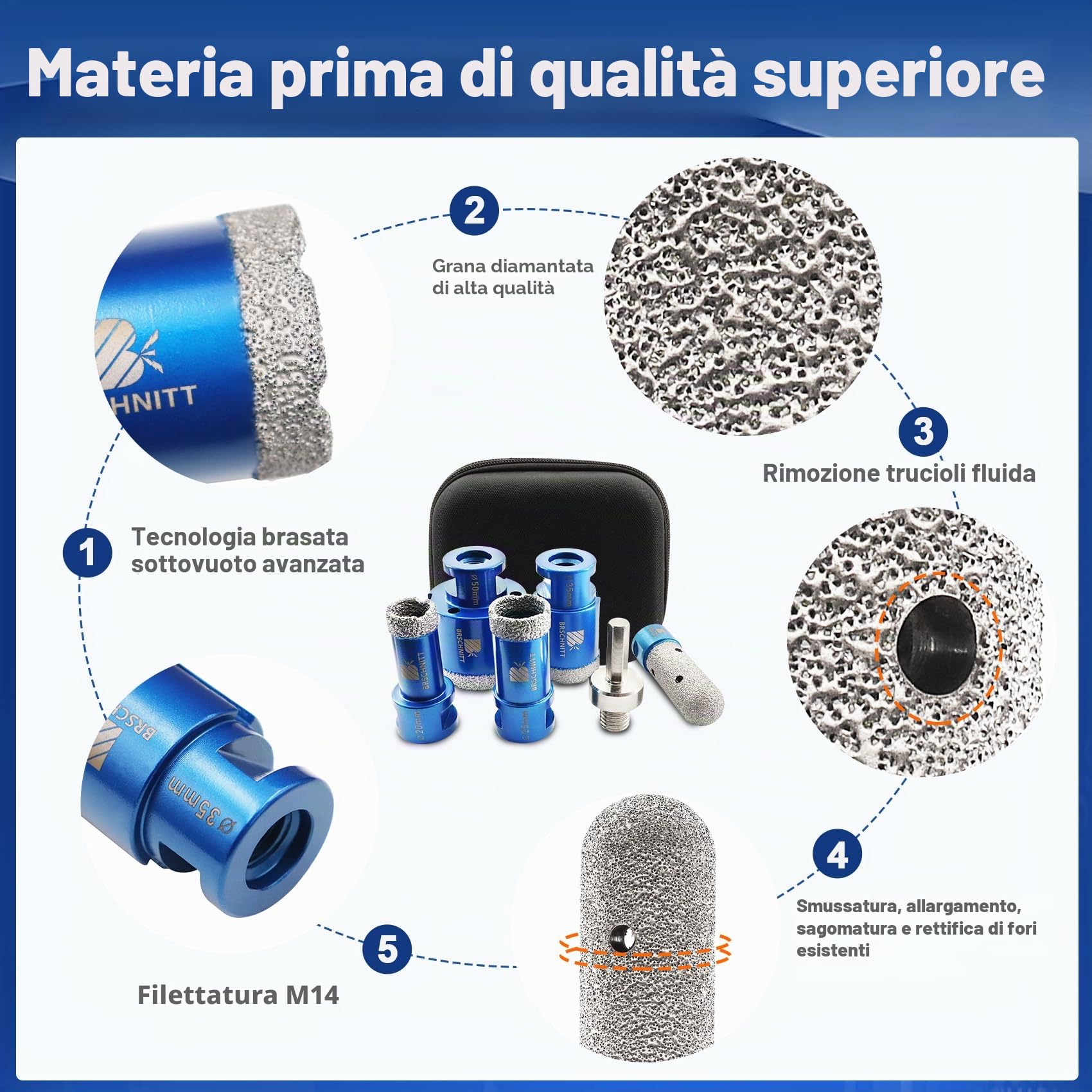 Set di punte diamantate per piastrelle - 20/25/35/50mm Punte diamantate e fresatrice diamantata da 20mm con adattatore