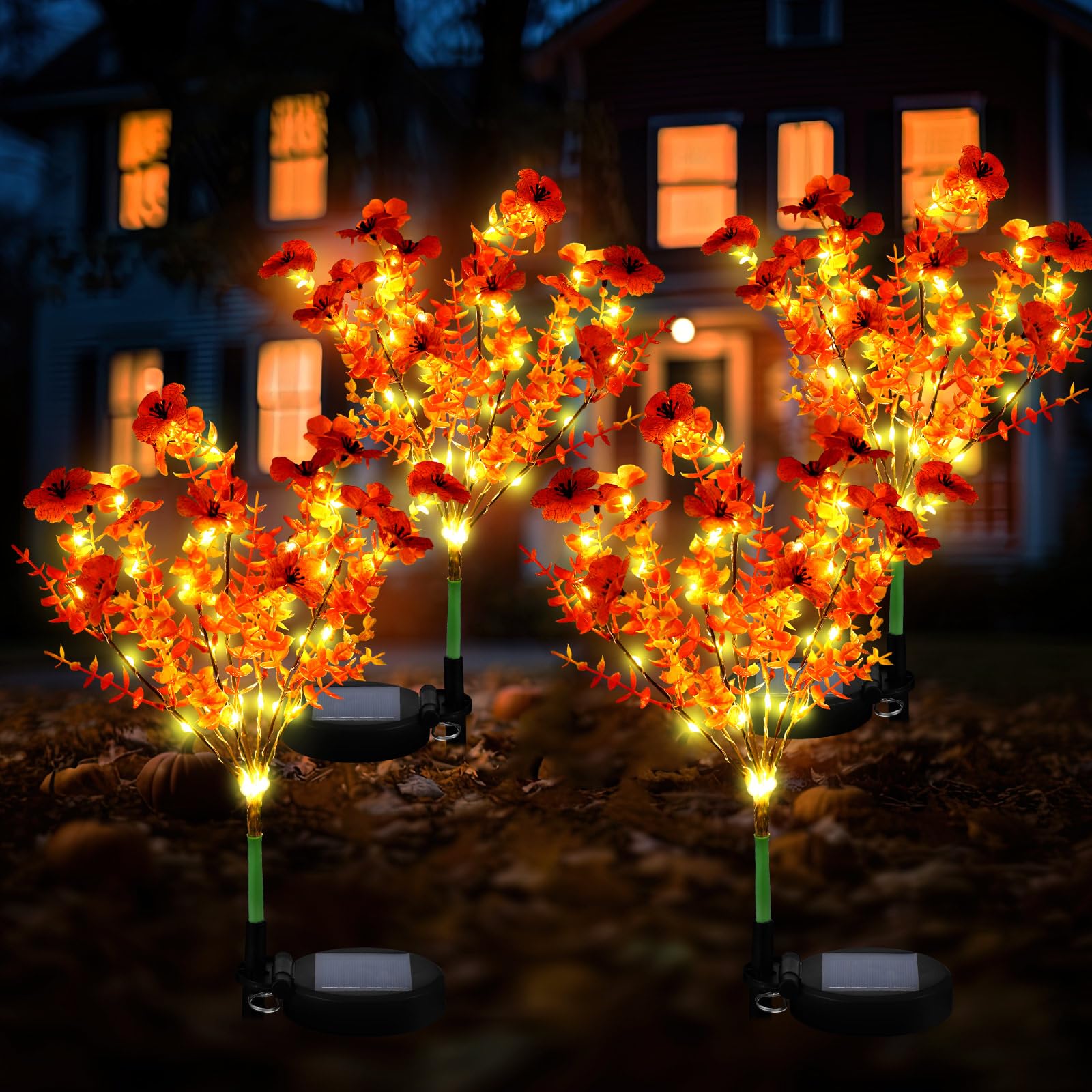 2 Pack Fall Solar Stake Lights Outdoor Decor Waterproof Orange Mums Artificial Flowers Solar Lights for Outdoor Garden Yard Pathway Thanksgiving Fall Decor (Violet)