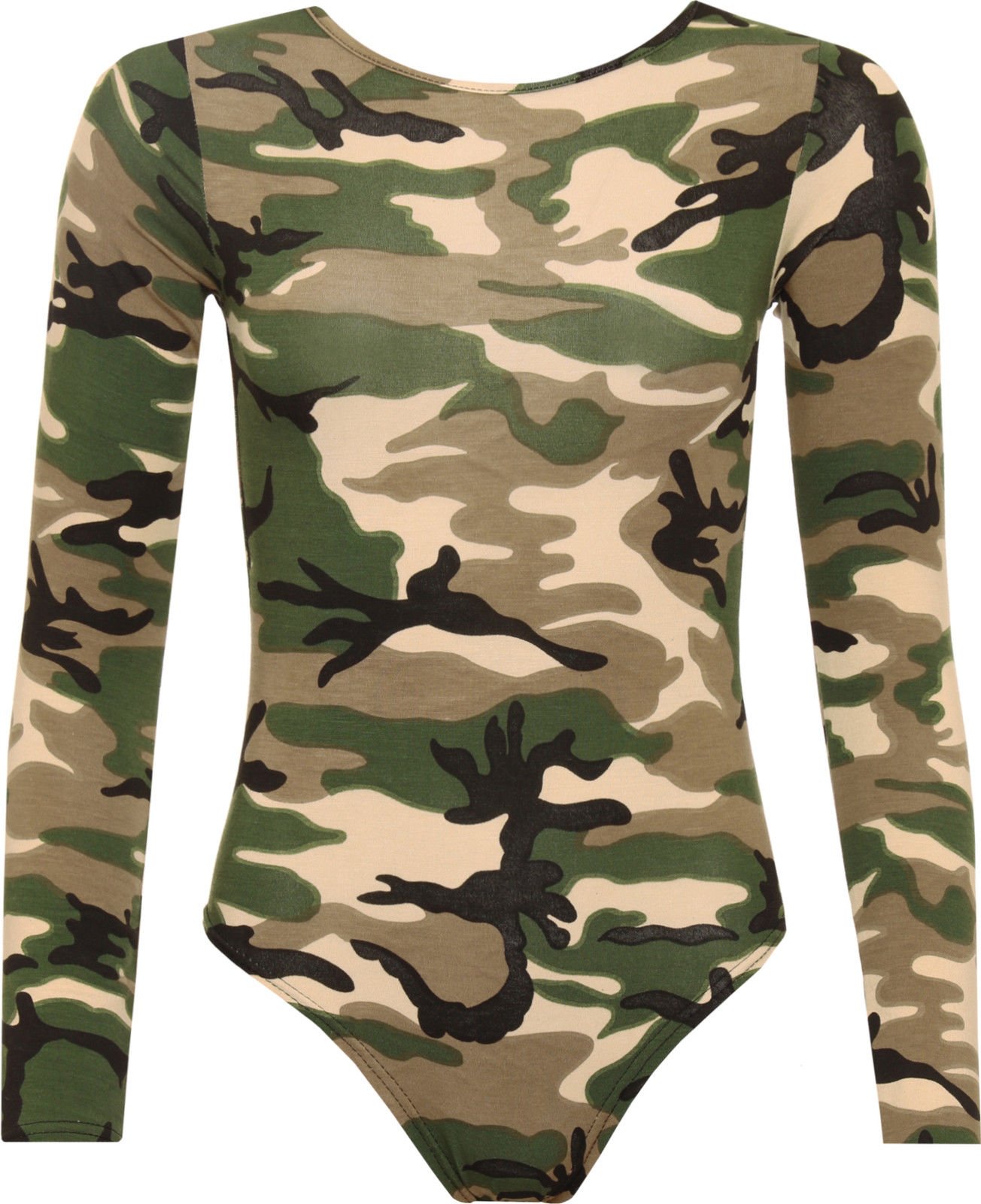 GirlzWalk ® Women Army Camouflage Print Long Sleeve Bodysuit Viscose Leotard Top