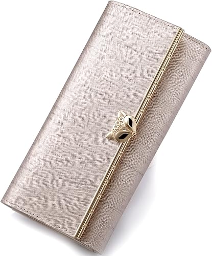FOXER Carteras de cuero para mujer, cartera triple para tarjetas, carteras grandes, 01 Dorado, Casual