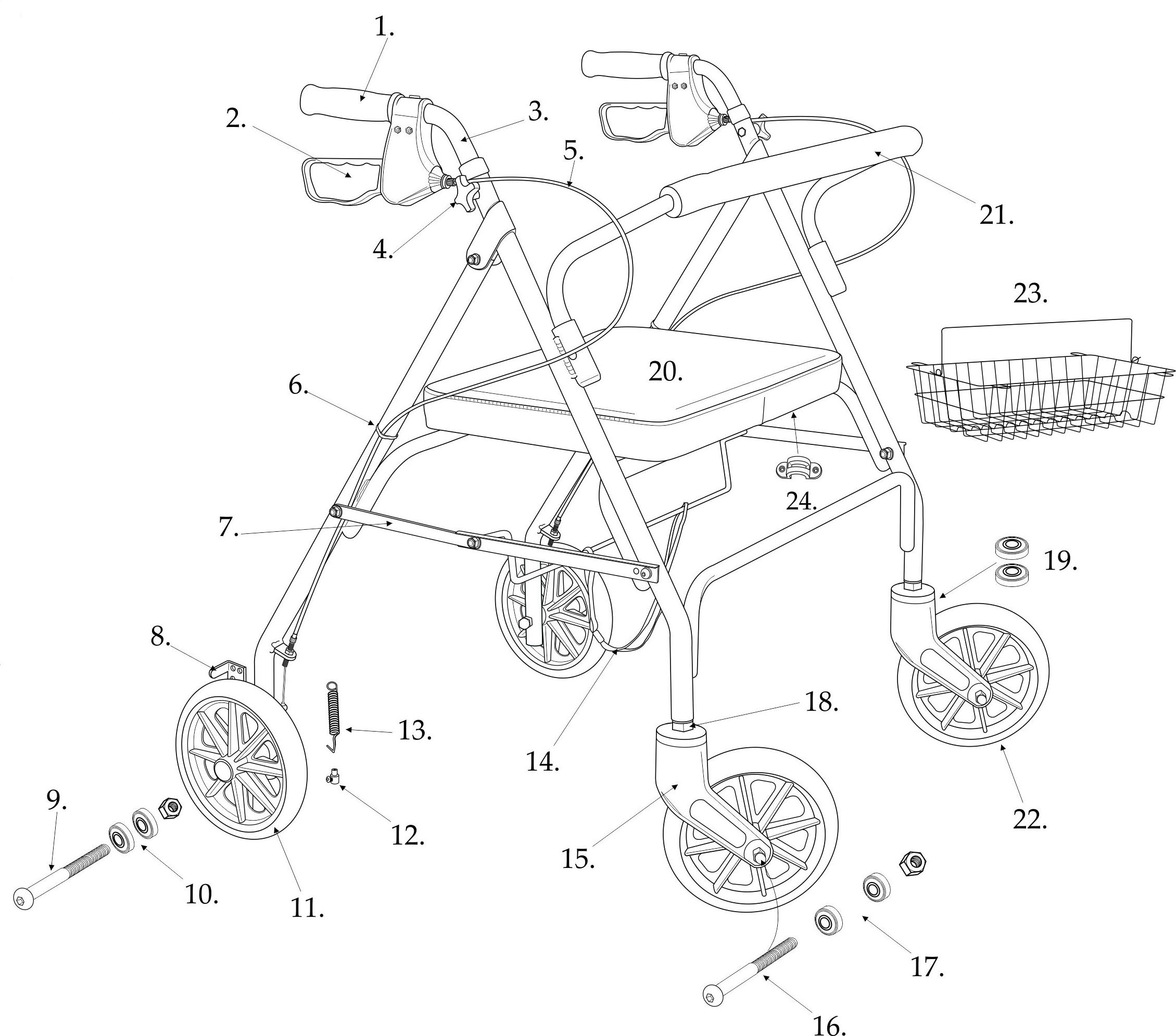 Drive Replacement Parts for Go-Lite Bariatric Steel Rollator Model 10215 & 10215J (Each Part Sold Separately) (22. Front Wheel 8")