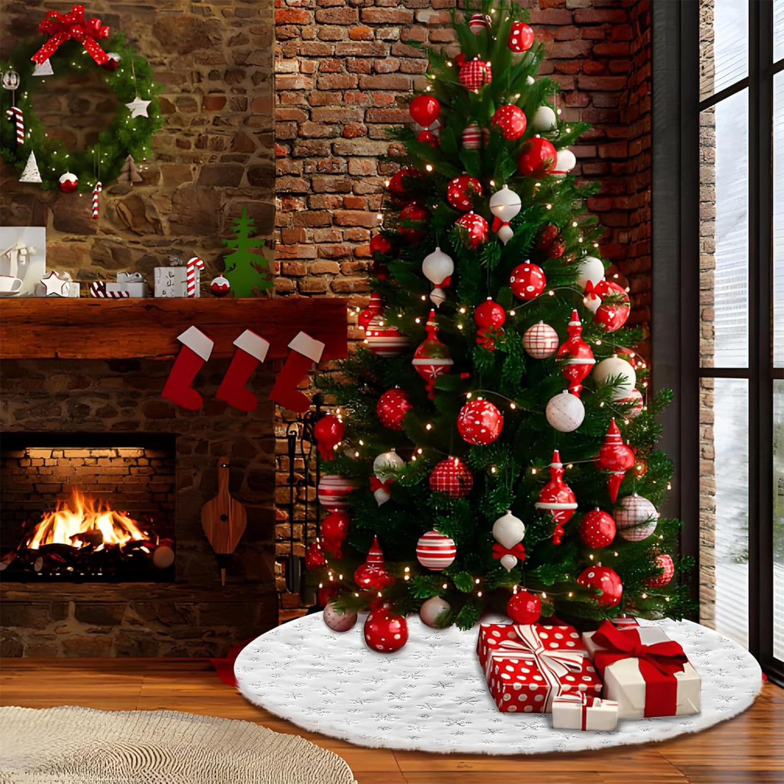 Panemy Copri Base Albero di Natale, Gonna Albero di Natale 90cm - Tappeto Grande e Bianco - Copri Base per Albero Pour Arbres de Noël(argento, L)