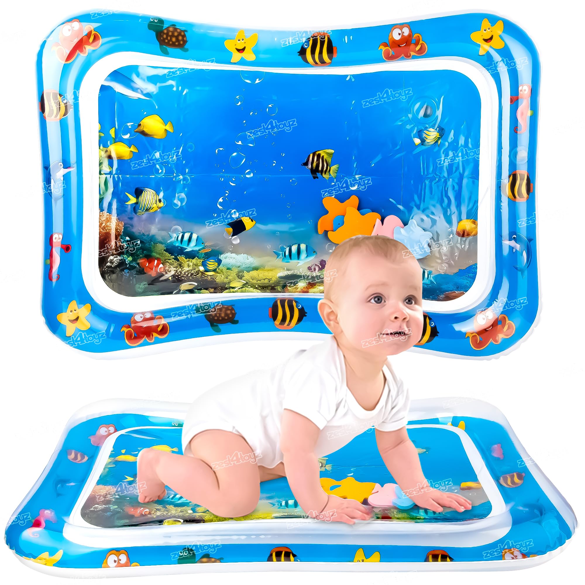 Baby Kids Water Play Mat Toys Theme Inflatable Tummy Time Leakproof Activity Play Center,Blue