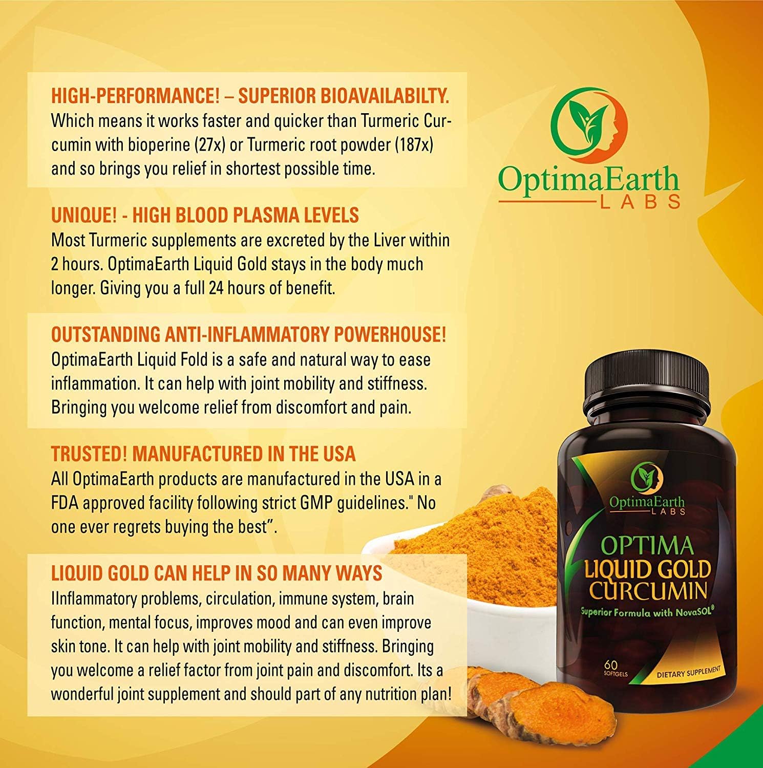 Buy OptimaEarth Liquid Gold Curcumin w/NovaSOL Turmeric Curcumin