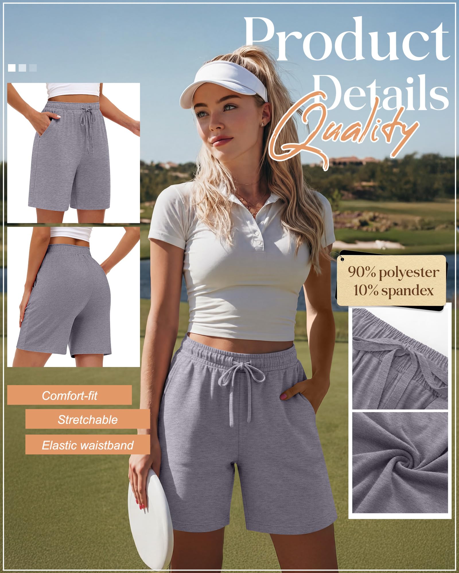 Neer Confezione da 3 bermuda da donna, per corsa, yoga, passeggiate, estivi, lunghezza al ginocchio, con coulisse, con tasche