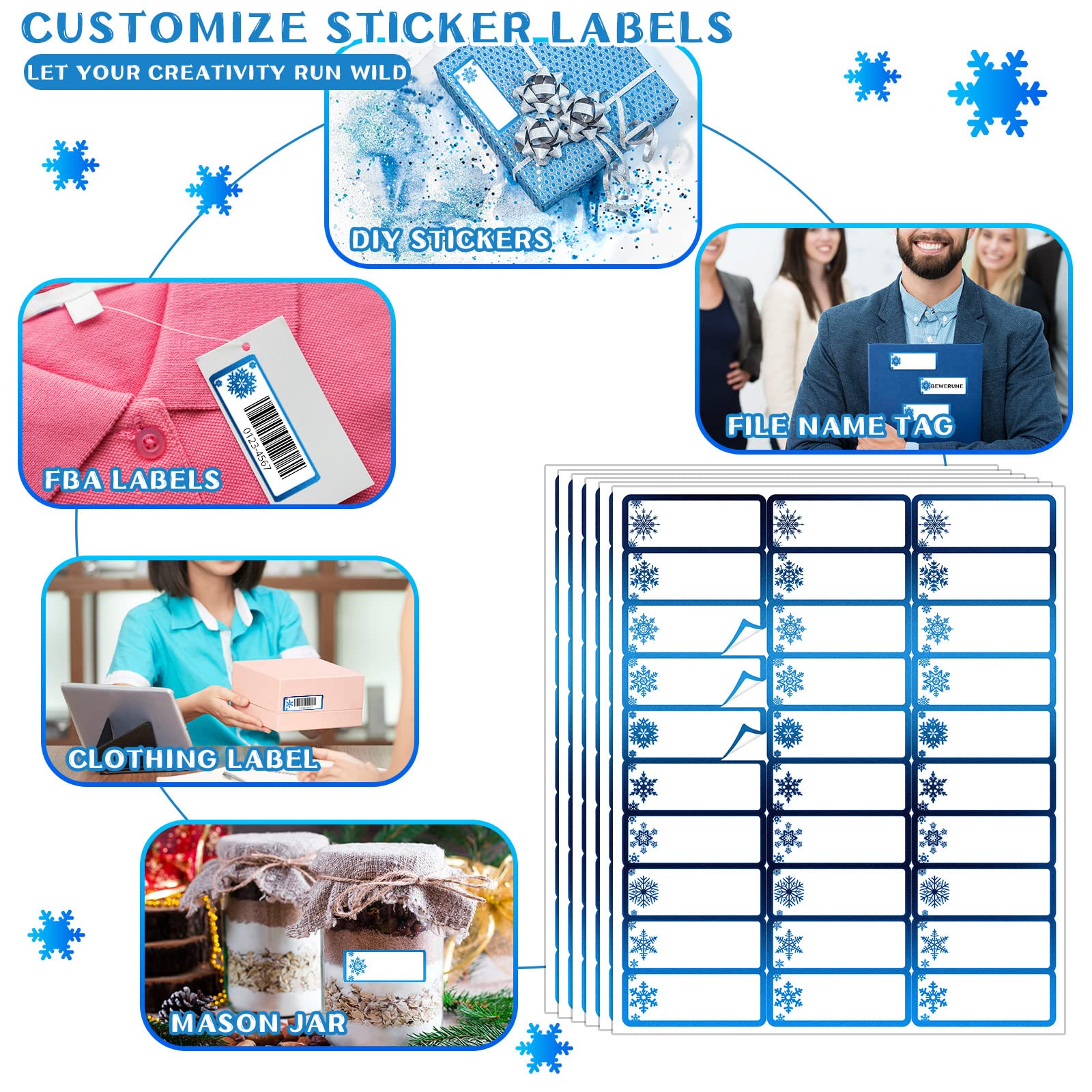 Custom Christmas Sticker Labels Snowflake Season Personalized Christmas ...