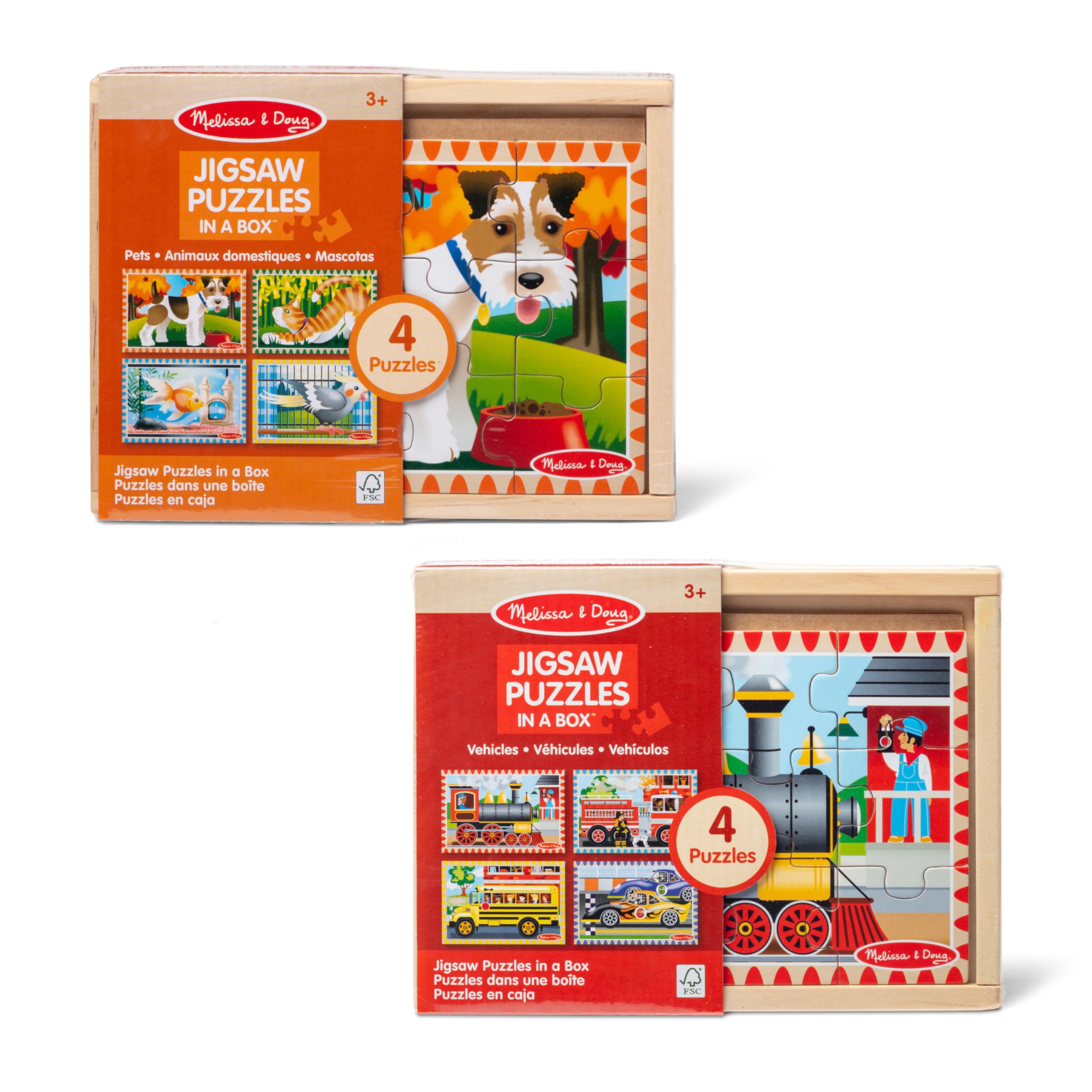 Melissa & Doug Wooden Jigsaw Puzzles in a Box 2-Pack for Preschool Boys and Girls - Pets, Vehicles - Image 6