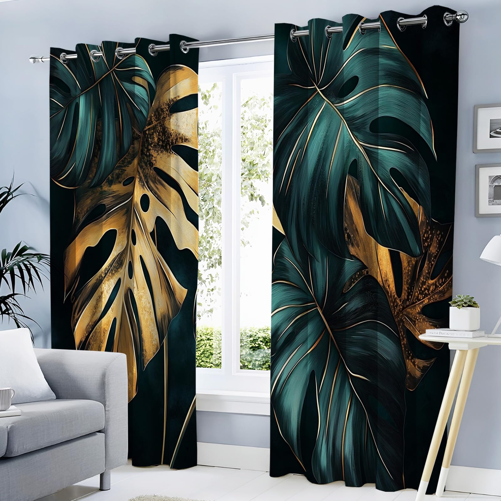 Rideaux feuille monstera pour créer une ambiance jungle dans le salon