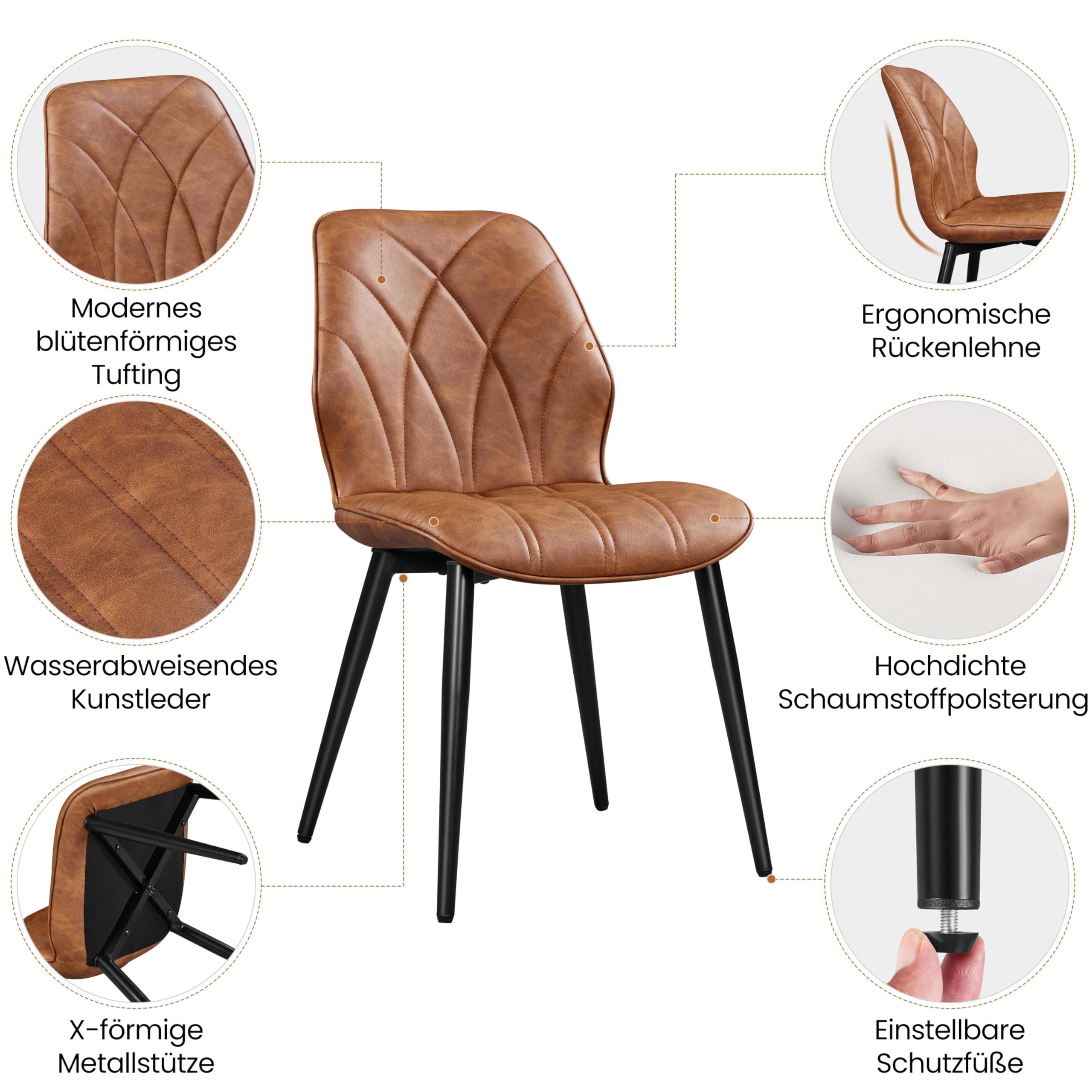 Yaheetech Esszimmerstühle 2er Set Küchenstühle gepolstert Metallbeine bis 136 KG Belastbar Polsterstuhl für Küche/Esszimmer/Schlafzimmer/Restaurant Braun/Kunstleder