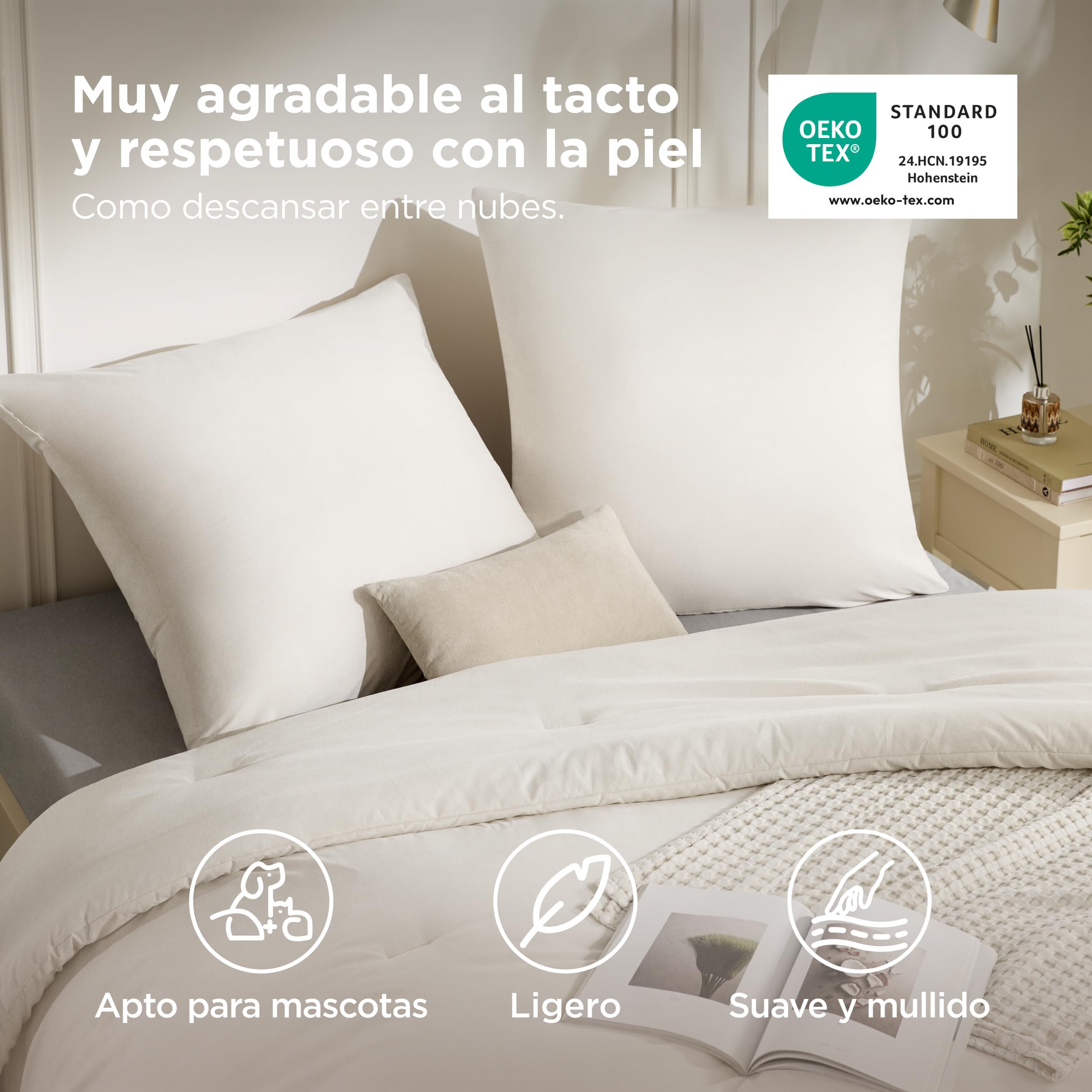 Bedsure Edredon Cama 135/150/160 - Edredón sin Funda Catiónico 300 g/m² | 1x Nórdico 240x220, 2x Fundas de Almohada 80x80, Temperatura Regulada Oeko-Tex Lavable a Máquina, Blanco Cisne