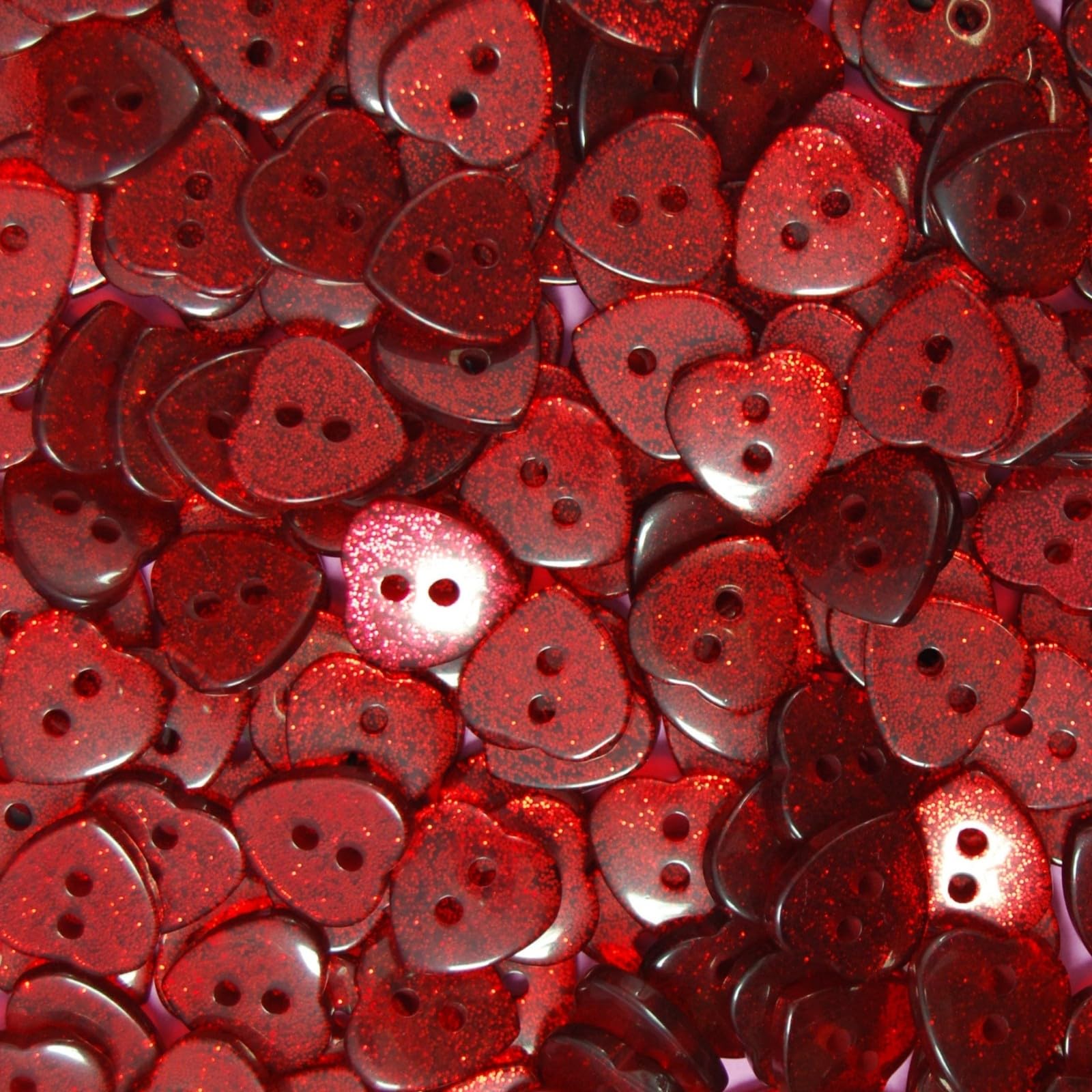 14mm Glitter Heart Buttons - Choice of Colours - Ideal for Sewing/Knitting/Clothes & Scrapbooking (Red, Pack of 50)