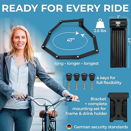 Miniatura 4 de WIDDER Cerradura plegable de seguridad muy larga de 47 pulgadas  Cerradura plegable para bicicleta con 4 llaves y soporte de montaje en marco, sin