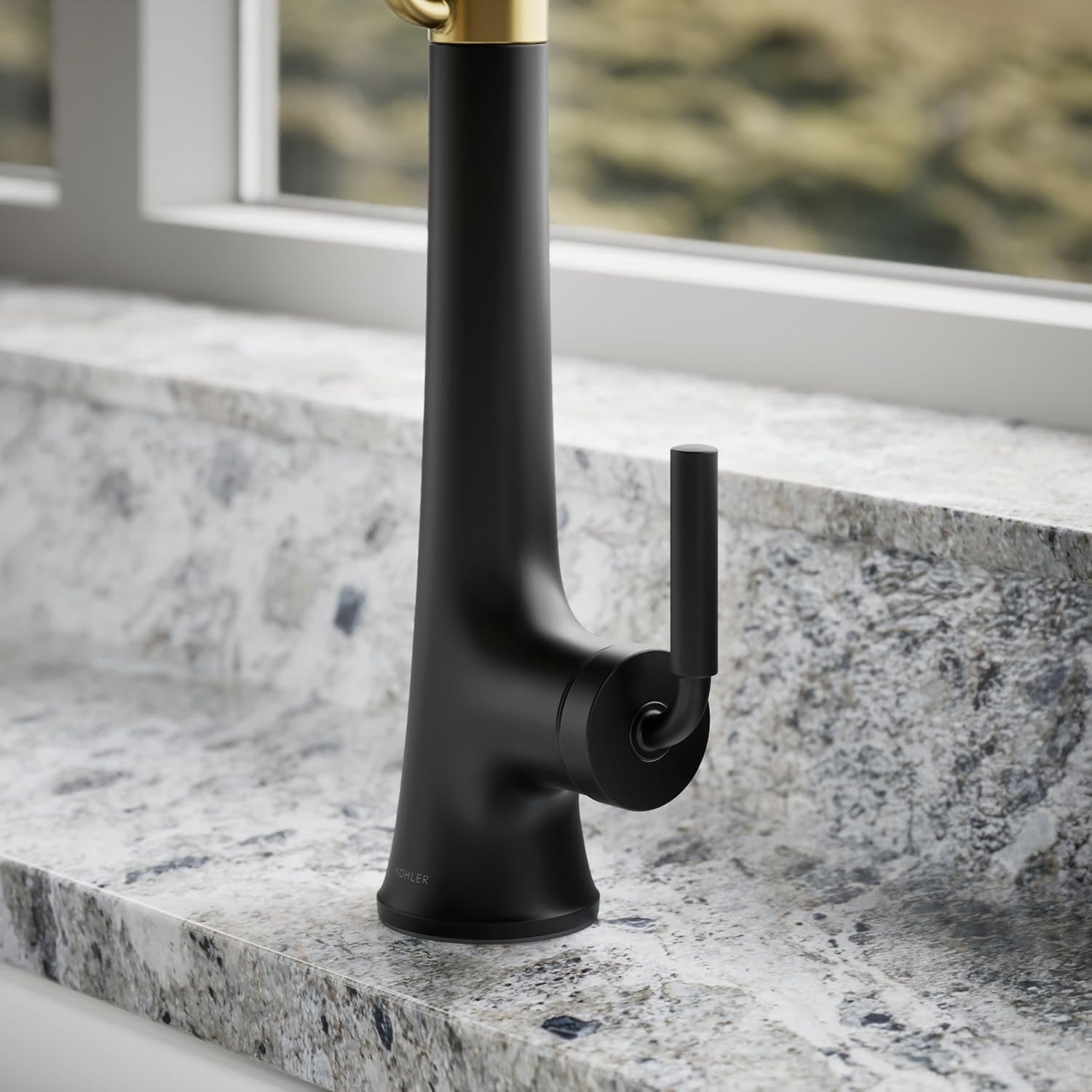 KOHLER 23765-BMB Tone Semi Professional Kitchen Faucet, Matte Black Moderne Brass