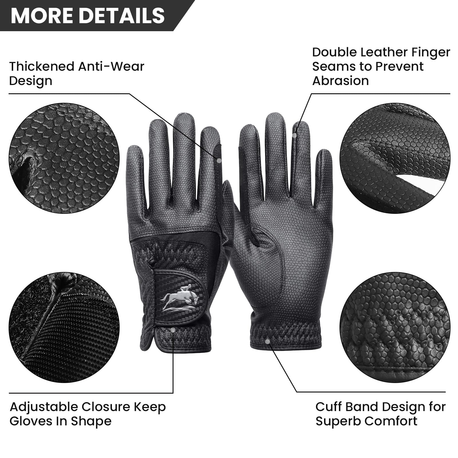 FINGER TEN Reithandschuhe Damen Handschuhe Reiten Synthetische Leder Schlange Haut Design Paar, Damen Reiten Handschuhe Stretch Stoff Griff Bequemer für die ganze Saison