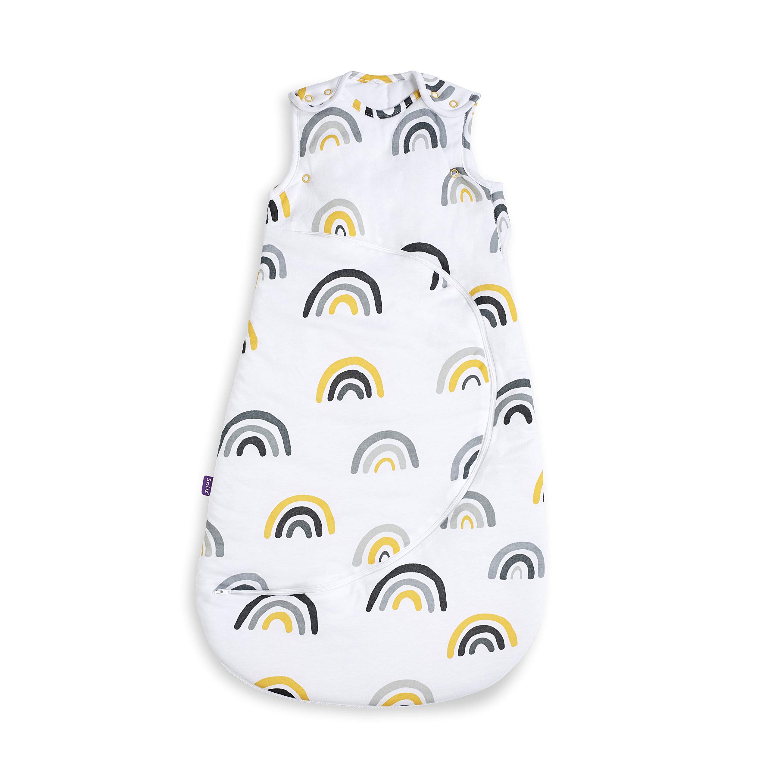 Snuz SnuzPouch Sleeping Bag for Infant/ Baby |2.5 Tog| Clever Nappy change Zip |Material :100% Cotton |For Temperatures within 16-20 Celsius |Suitable from 0-6months | Max.Length 68cm-Mustard Rainbow