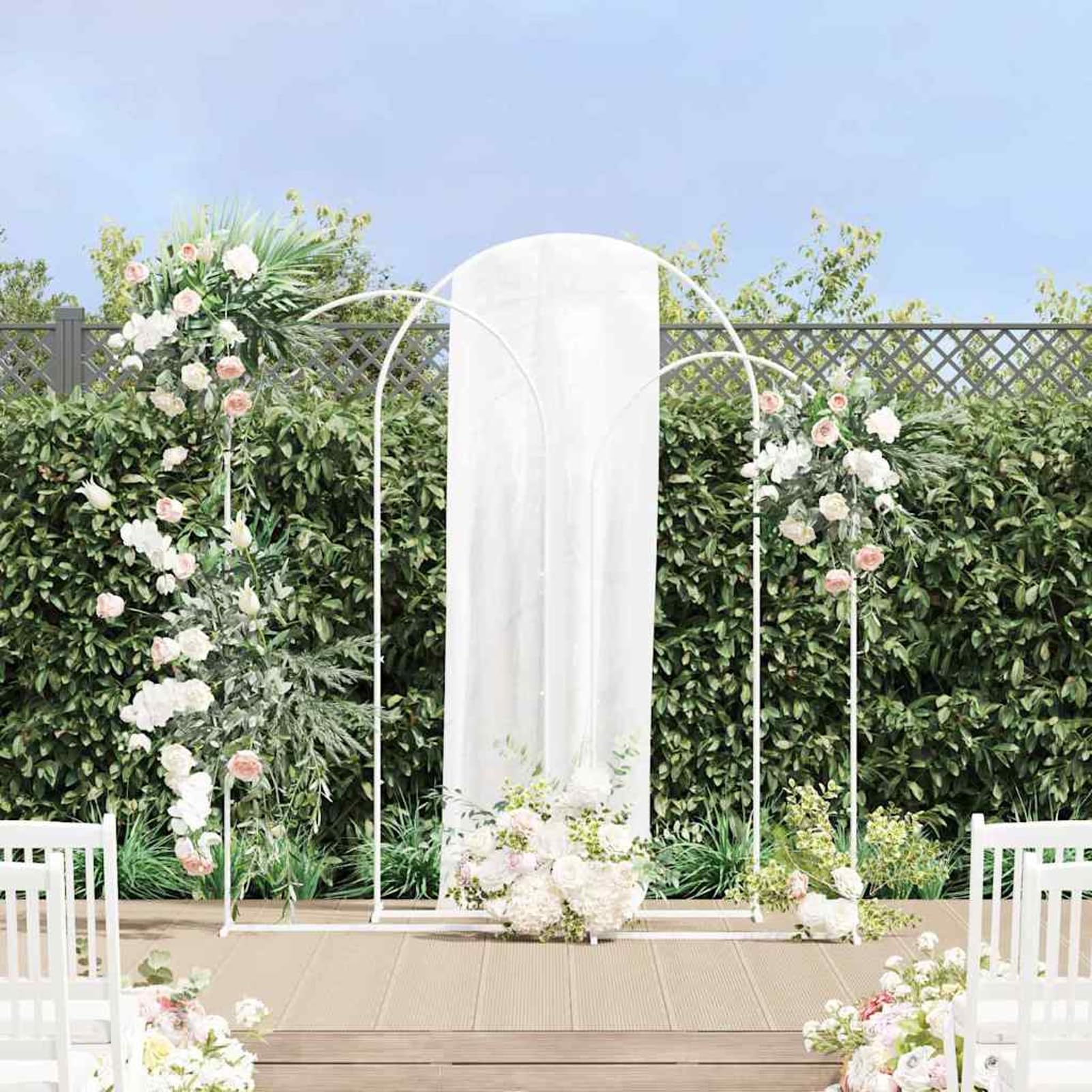 Gecheer Hochzeitsbogen 3 pcs Weiß Stahl, Großer Ballonbogen DIY Party-Bogen für Garten Zeremonie Verlobung Jubiläum42023037