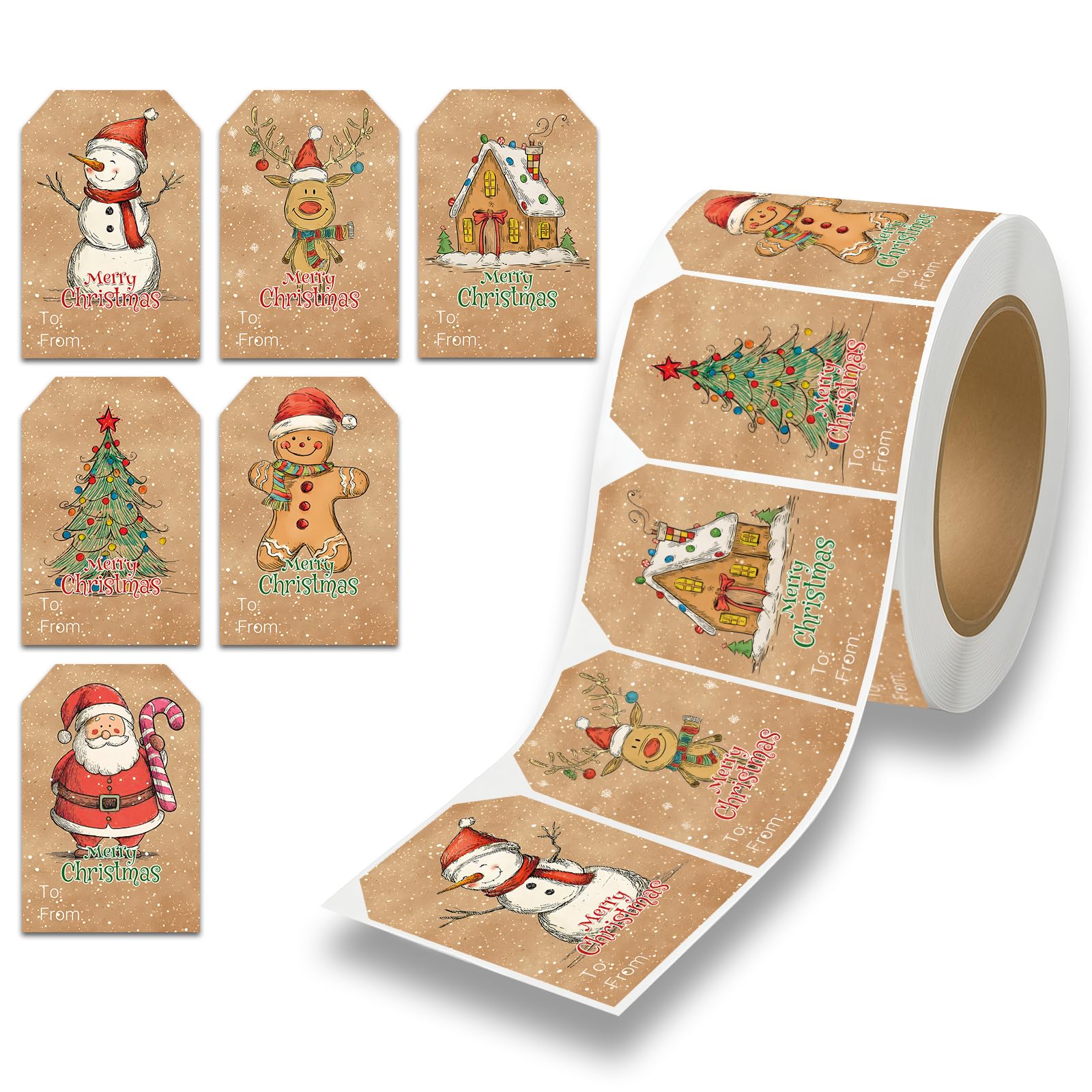 Photo 1 of 250Pcs Christmas Stickers Labels Roll, Decorative Holiday Envelope Seals for Cards Gift Presents Boxes, 2x3 in, 6 Designs