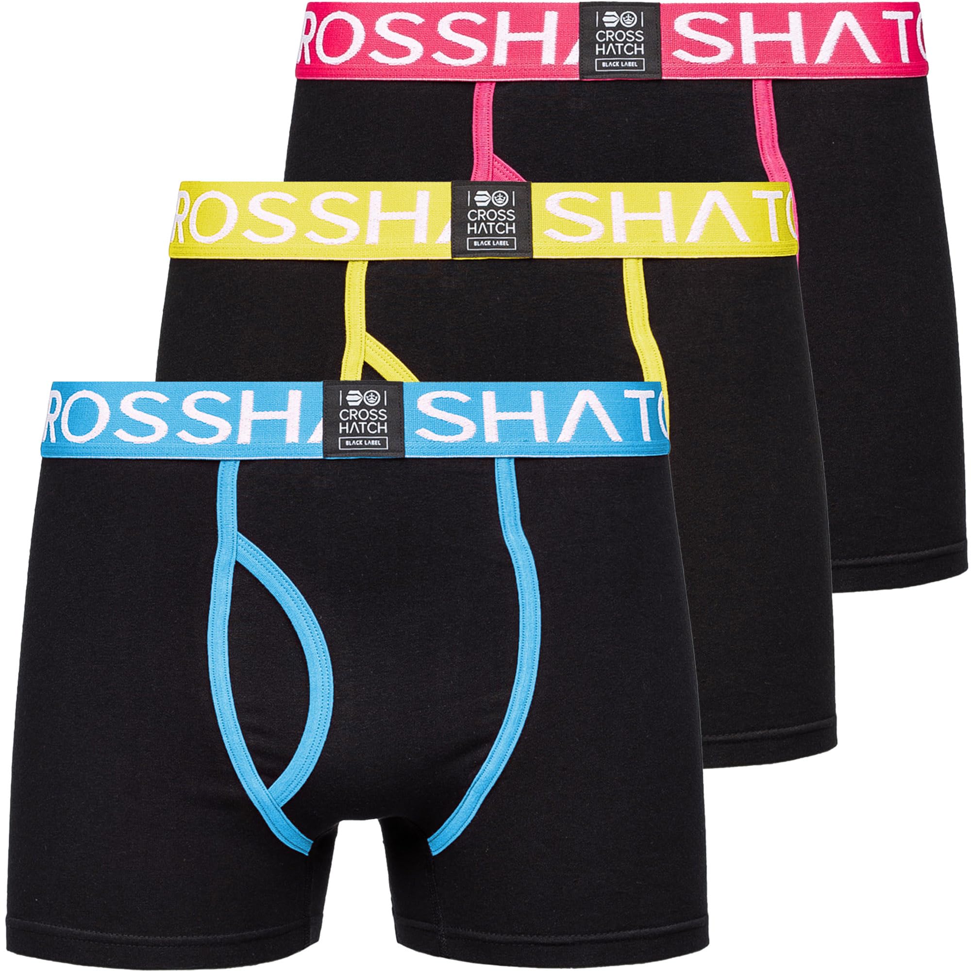 Crosshatch 3 Pack Designer Printed Boxer Trunks Underwear, Trioglow - Black, S