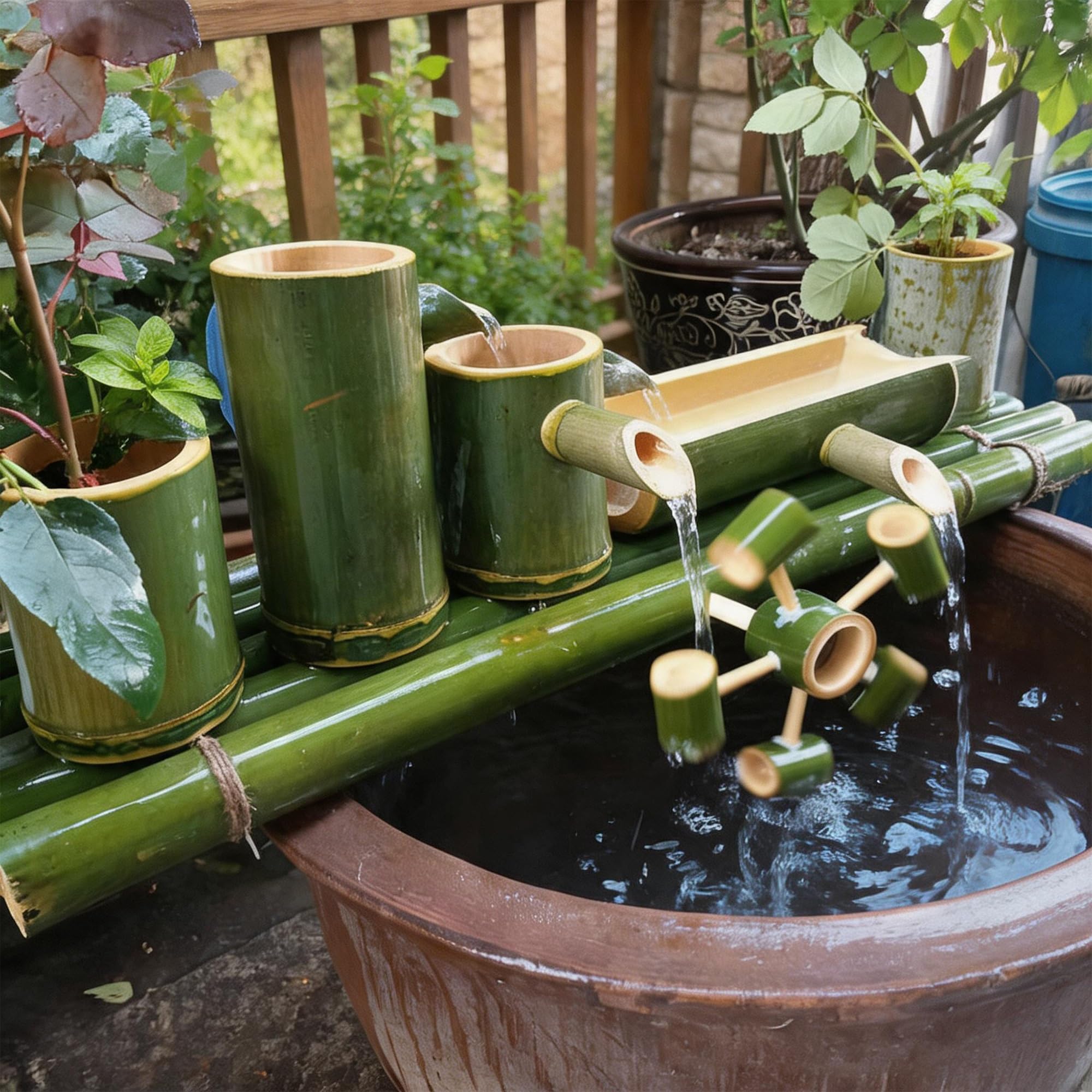 Fuente de bambú para exteriores con bomba para jardín, decoración de peceras, circulación de agua, adorno de paisajismo, hermoso diseño ecológico para entornos tranquilos