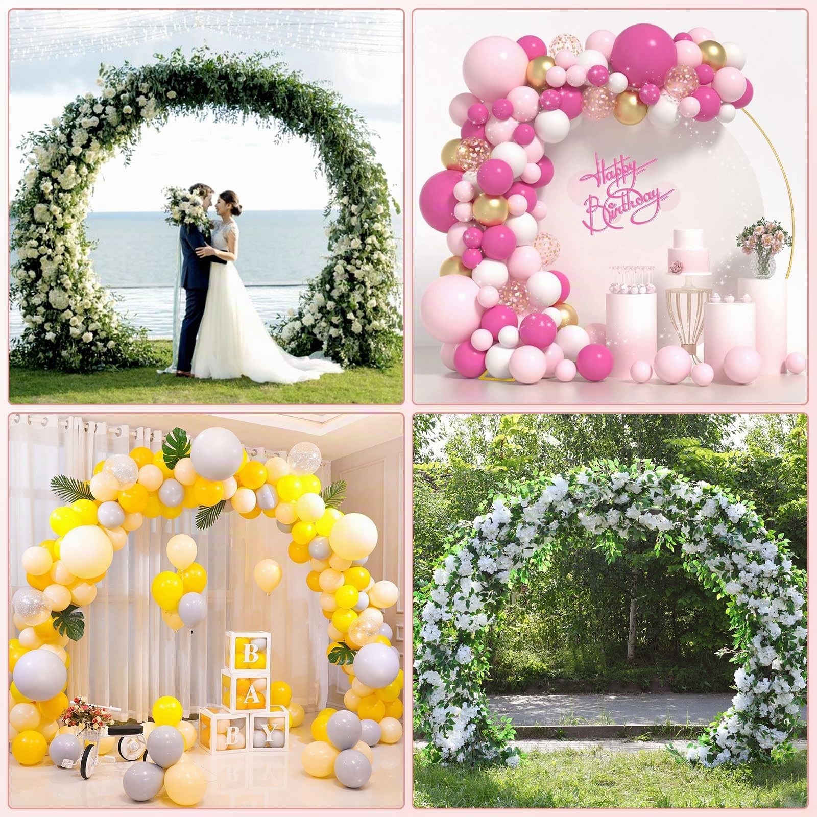 PlusFive Arche de Ballon en Métal, Demi Arche Ballon 2,5m, Grand Kit d'Arche de Ballon Rond, Arche Mariage Doré, Arche pour Ballon Idéal pour Arche de Mariage Arche de Noël Arche Ballon Anniversaire