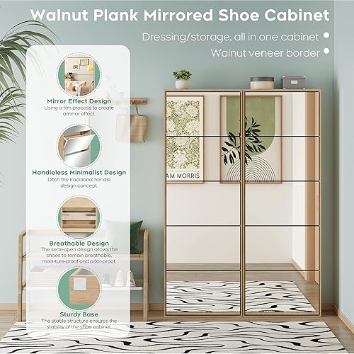 Vista 11 de Yechen Zapatero organizador de almacenamiento con 2 puertas rectangulares naturales de ratán, armario de madera para zapatos de entrada, zapatos