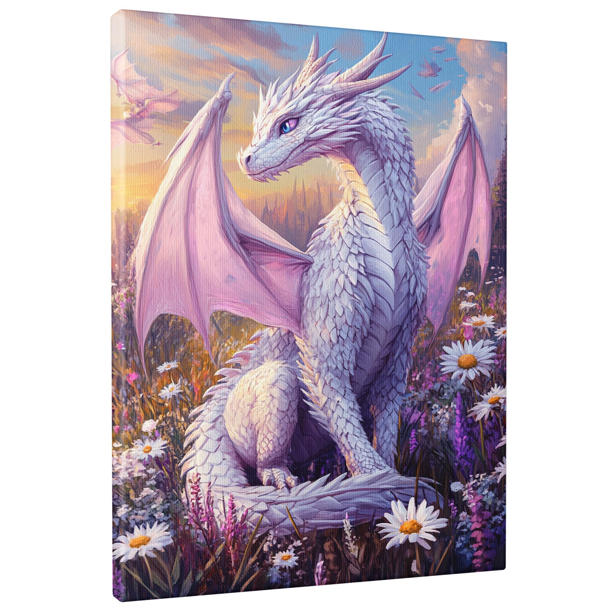 Amazon.com: Fantasy White Dragon Canvas Wall Art, Pastel Colorful