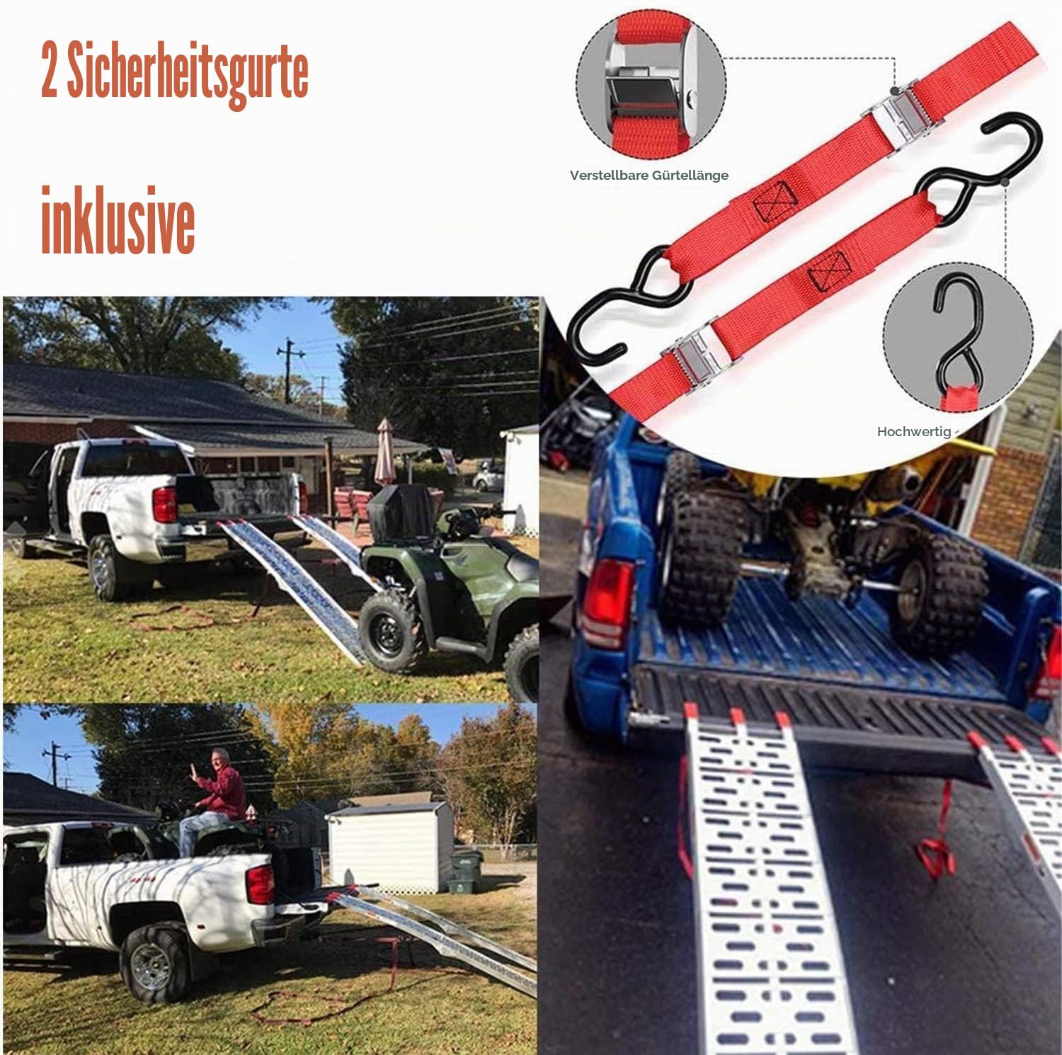 2X Auffahrrampe,Faltbare Verladerampe, rutschfeste Verladeschiene, Aluminium Laderampe, 680 kg Tragfähigkeit,Auto Laderampe,Motorradrampe